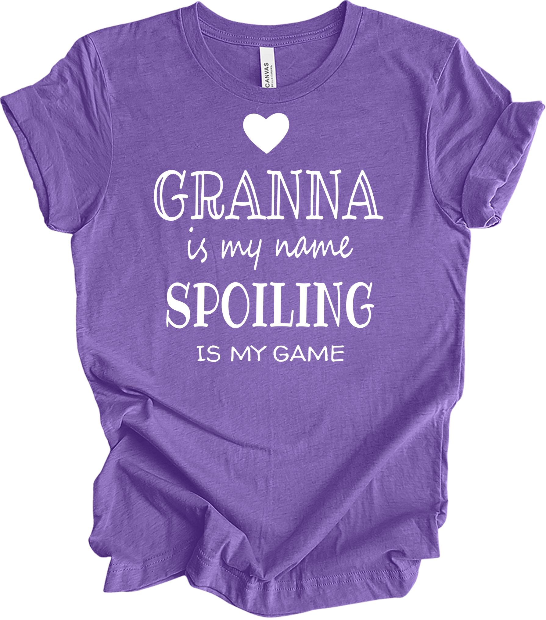 Grandma Is My Name Spoiling Is My Game T-Shirt in Heather Team Purple
