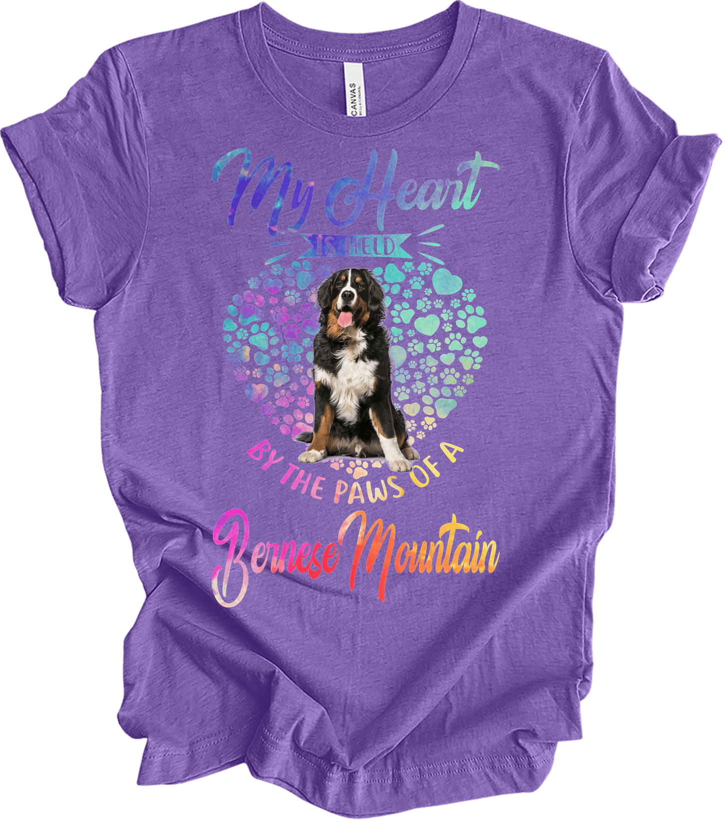 Bernese Mountain Dog Heart T-Shirt in Heather Team Purple