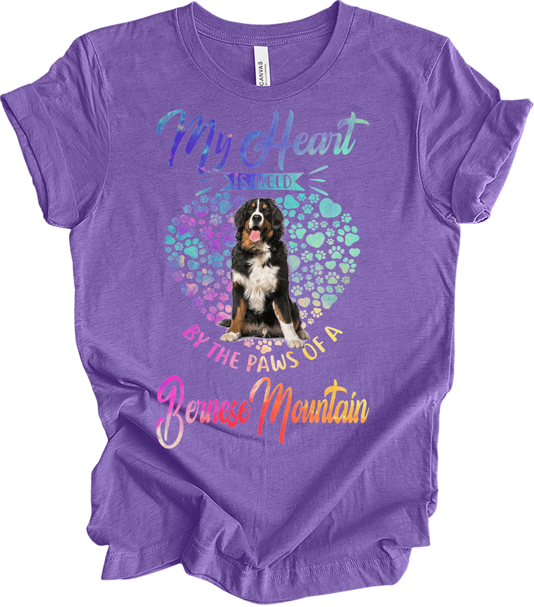 Bernese Mountain Dog Heart T-Shirt in Heather Team Purple