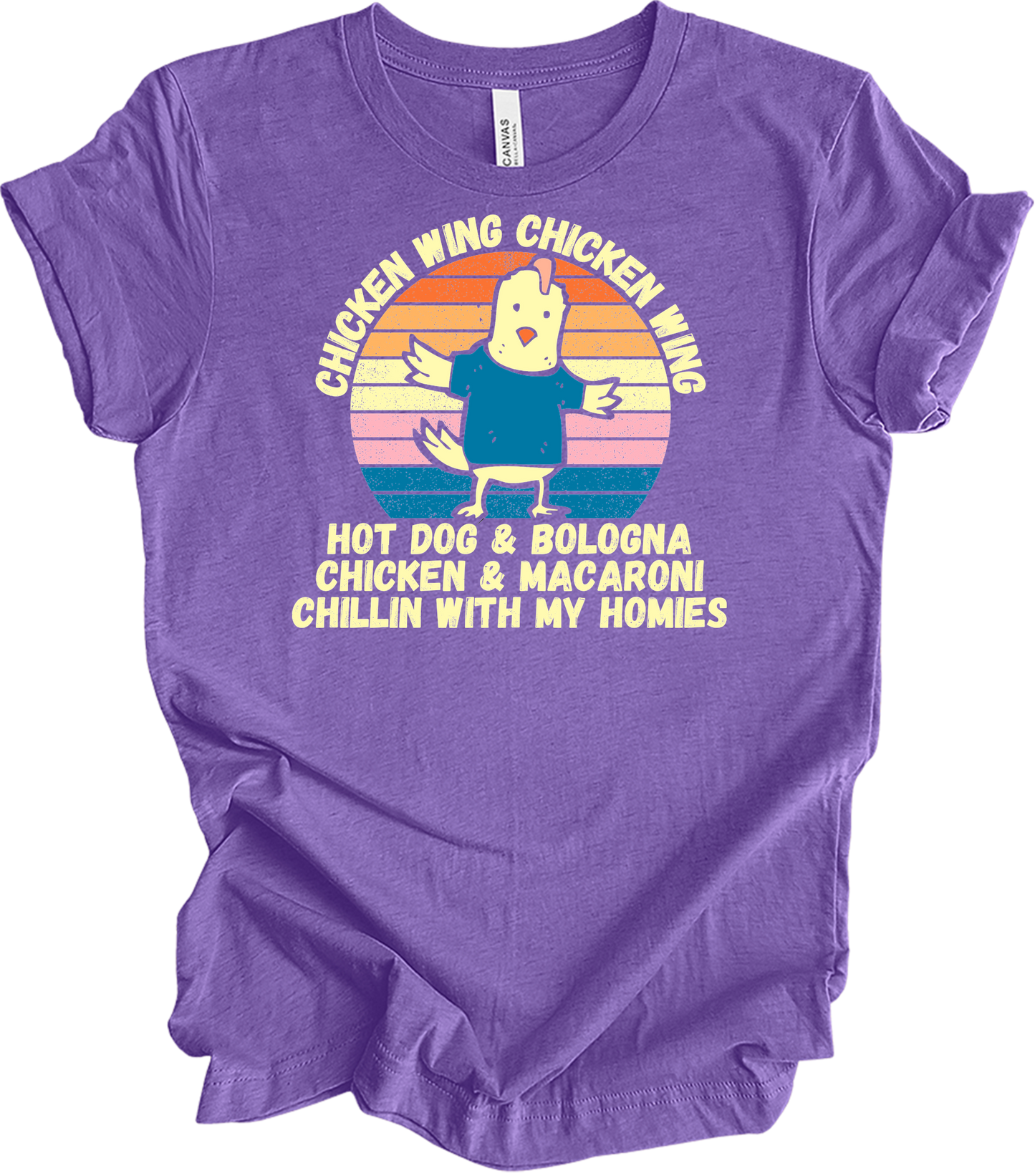 Chicken Wing Chicken Wing Hot Dog and Bologna Funny Meme T-Shirt in Heather Team Purple