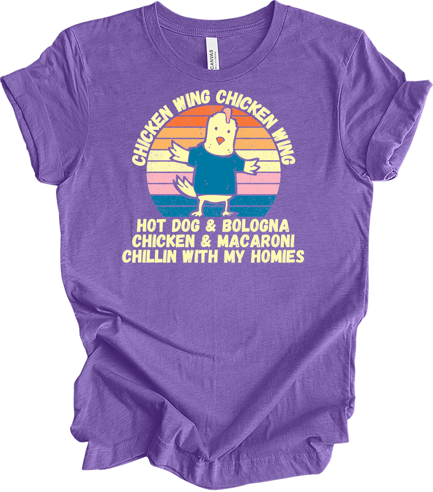 Chicken Wing Chicken Wing Hot Dog and Bologna Funny Meme T-Shirt in Heather Team Purple