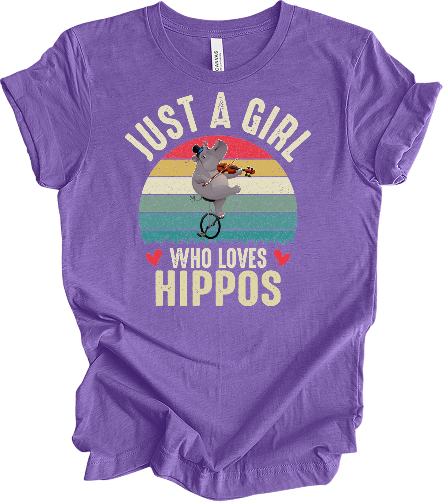 Just A Girl Who Loves Hippos T-Shirt in Heather Team Purple