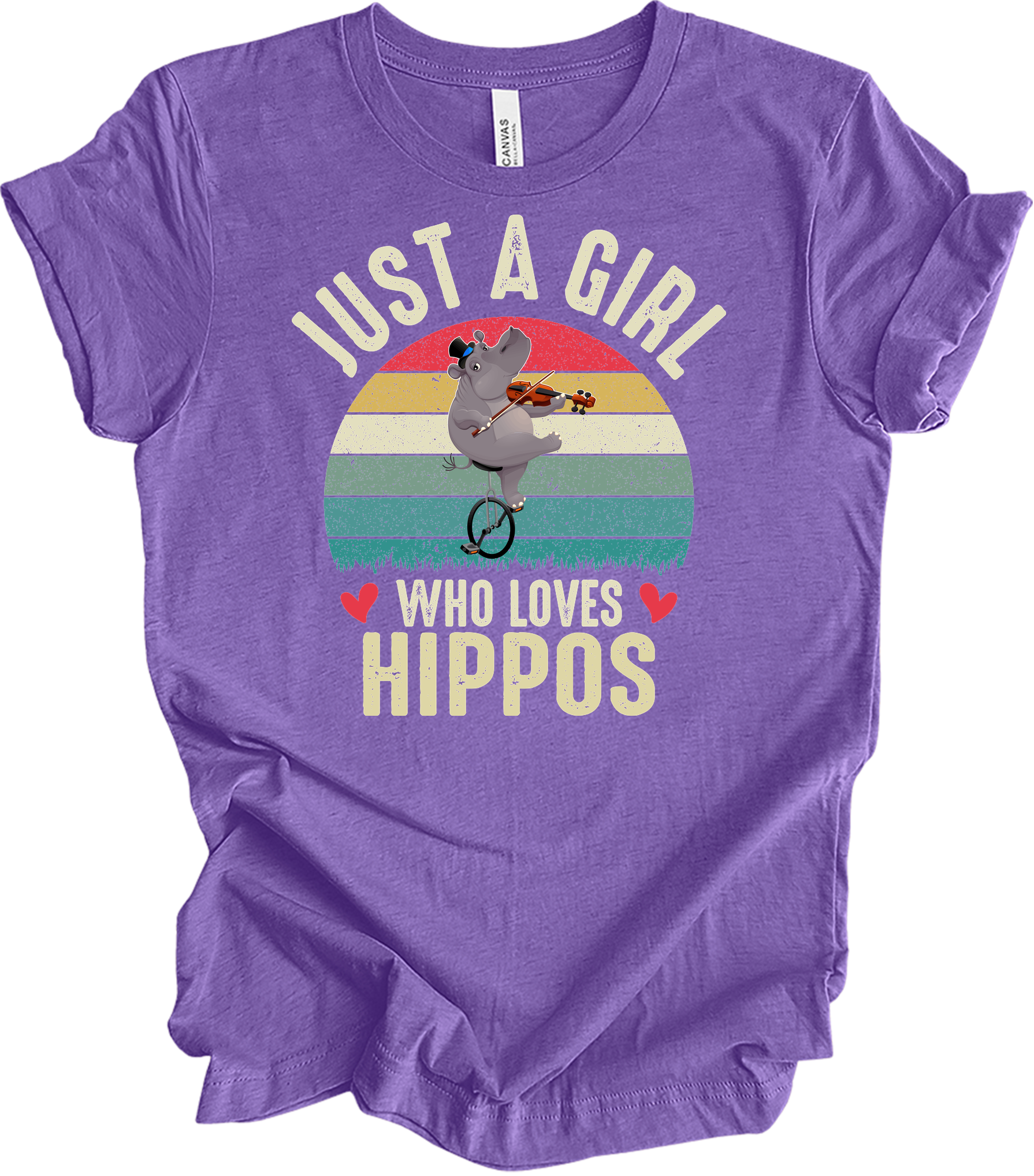 Just A Girl Who Loves Hippos T-Shirt in Heather Team Purple