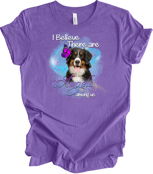 Bernese Mountain Dog Angel Among Us T-Shirt in Heather Team Purple