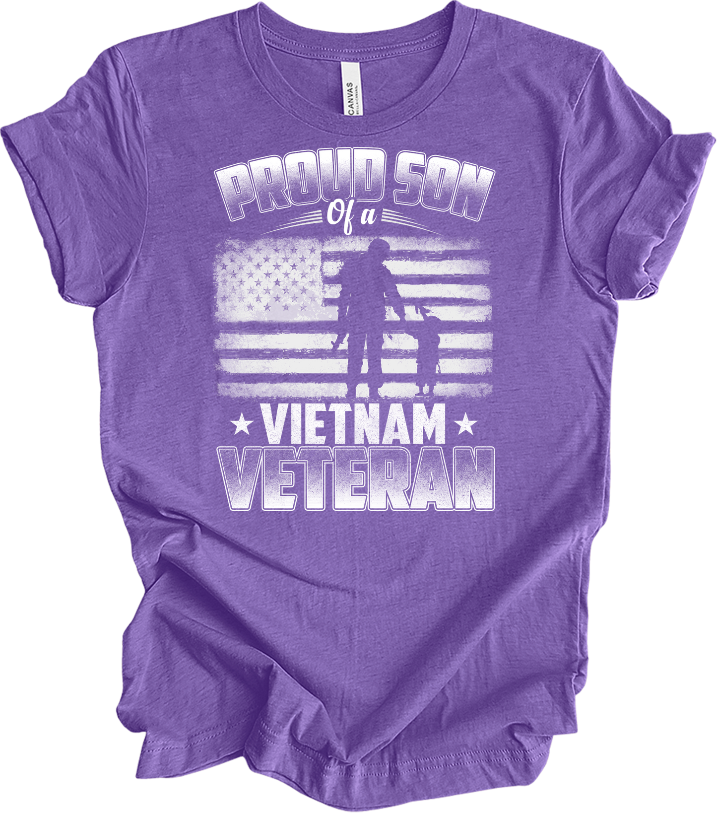 Proud Son Vietnam Veteran Patriotic US Flag T-Shirt in Heather Team Purple