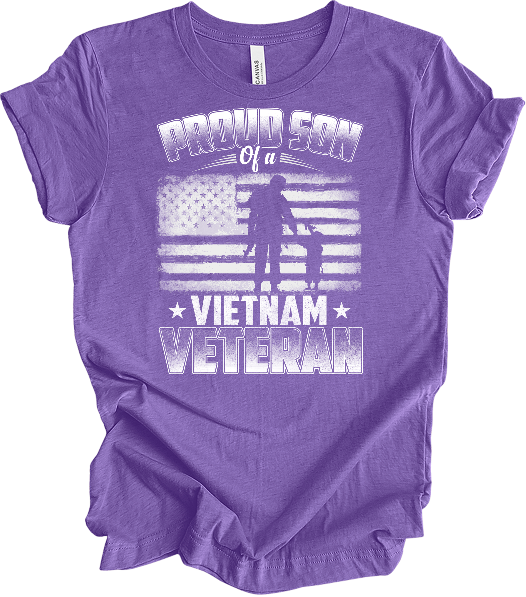 Proud Son Vietnam Veteran Patriotic US Flag T-Shirt in Heather Team Purple