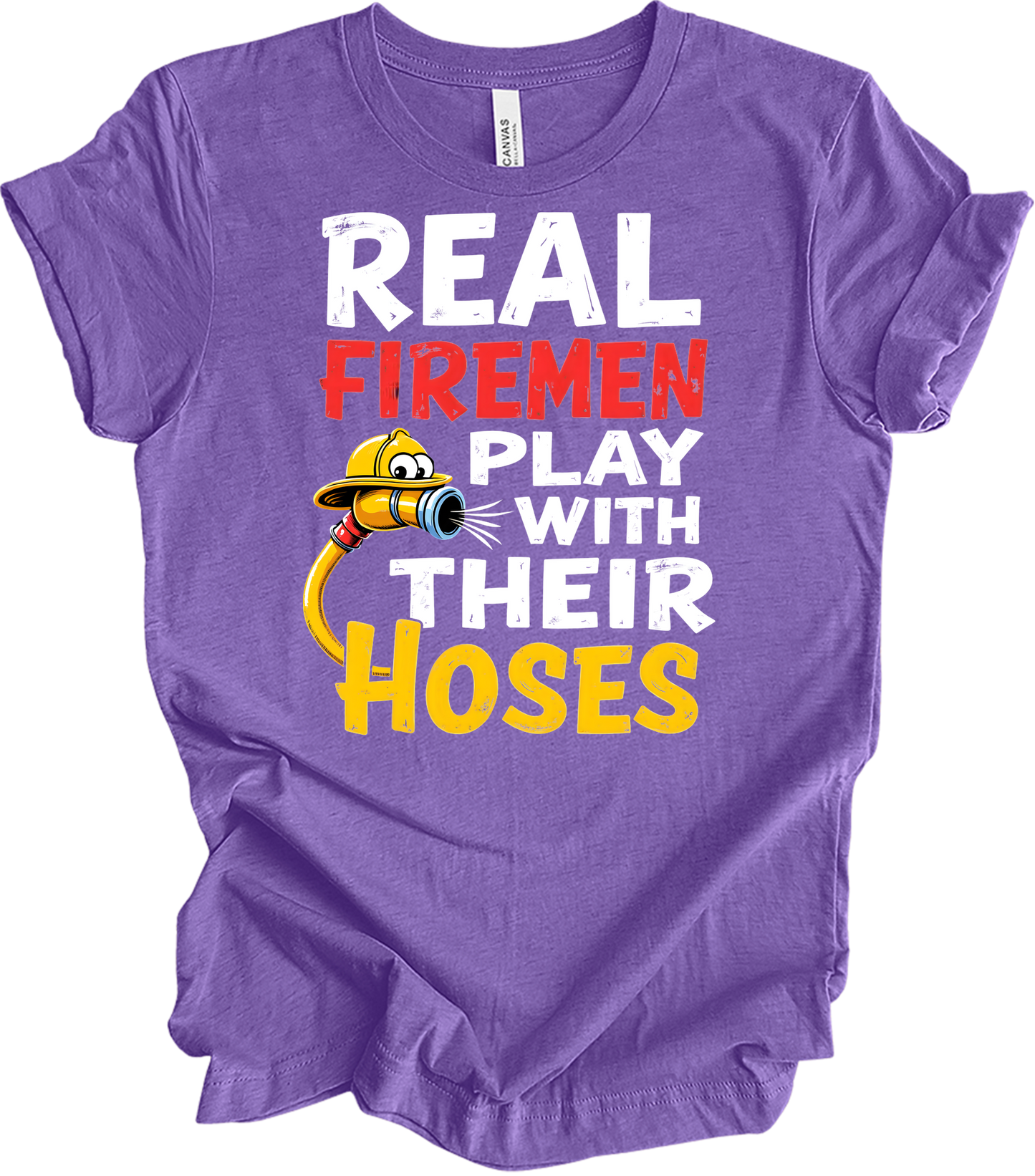 Funny Firefighter : Real Firemen T-Shirt in Heather Team Purple