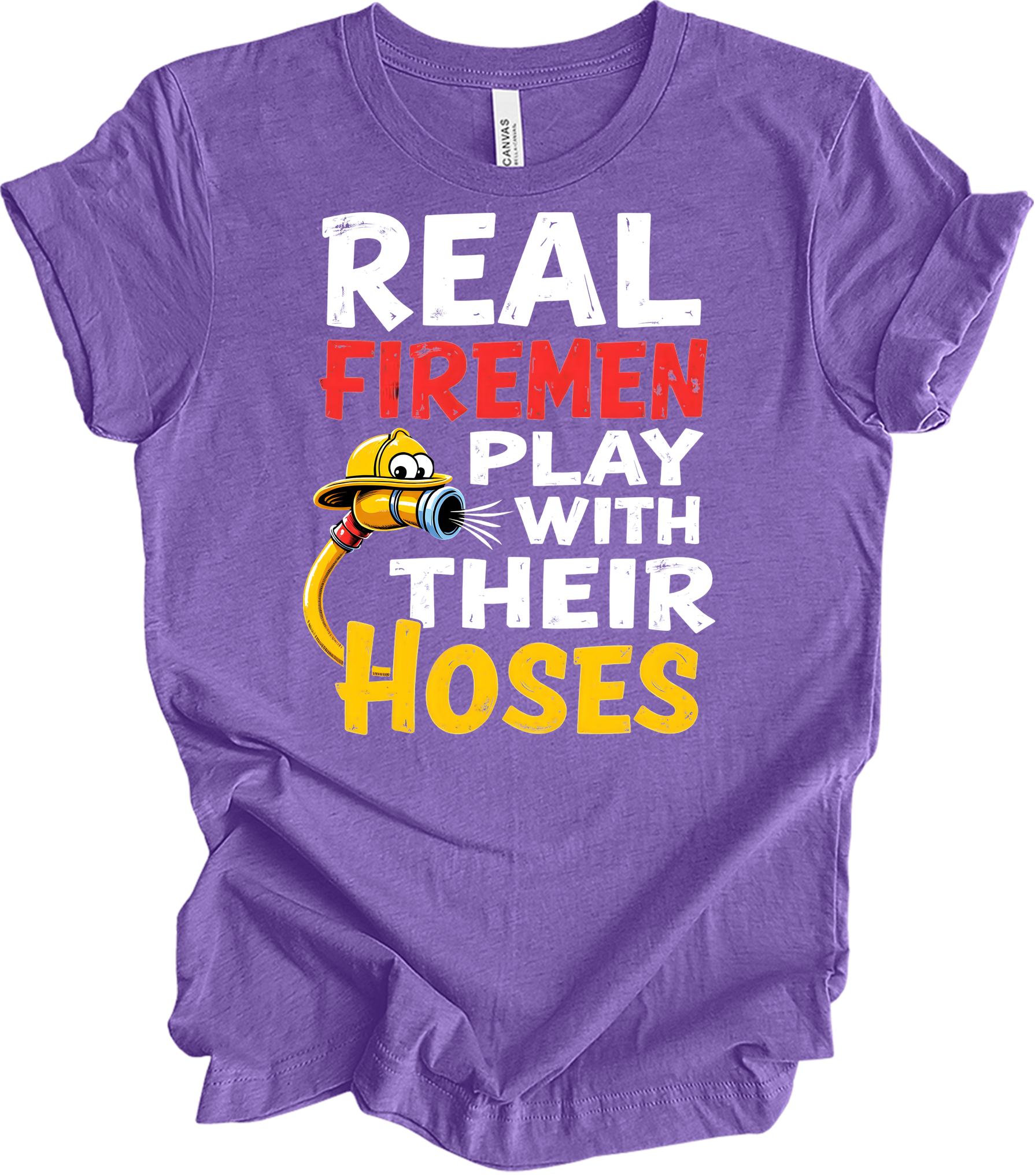Funny Firefighter : Real Firemen T-Shirt in Heather Team Purple