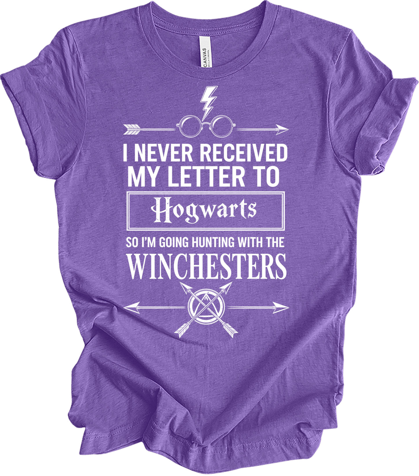 Hogwarts Letter & Winchesters T-Shirt in Heather Team Purple