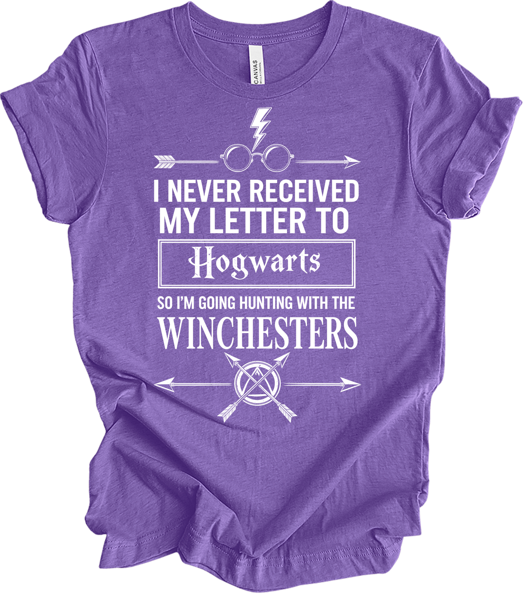 Hogwarts Letter & Winchesters T-Shirt in Heather Team Purple