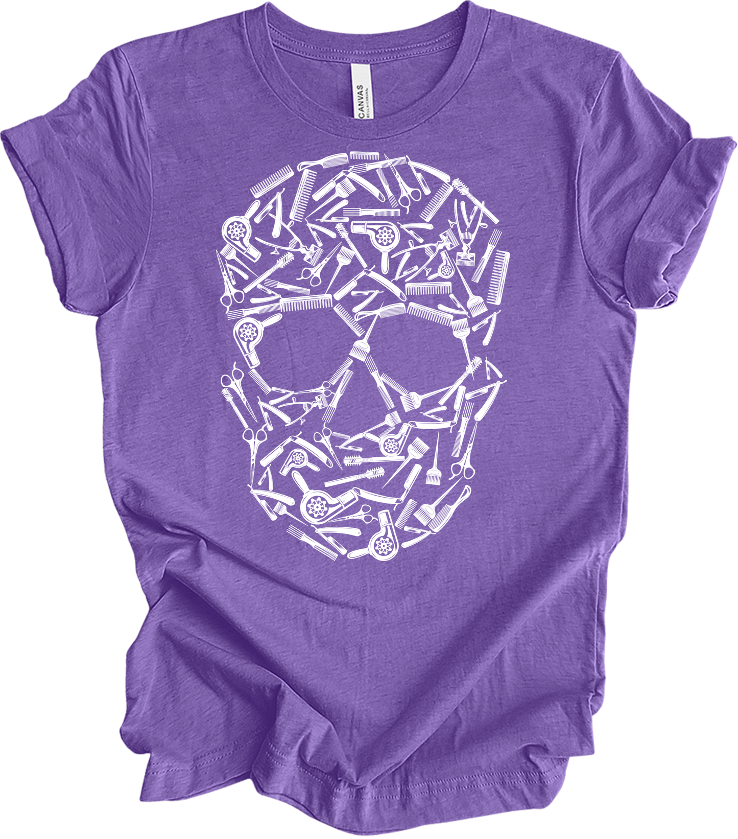 Hair Stylist Skull Unisex T-Shirt in Heather Team Purple