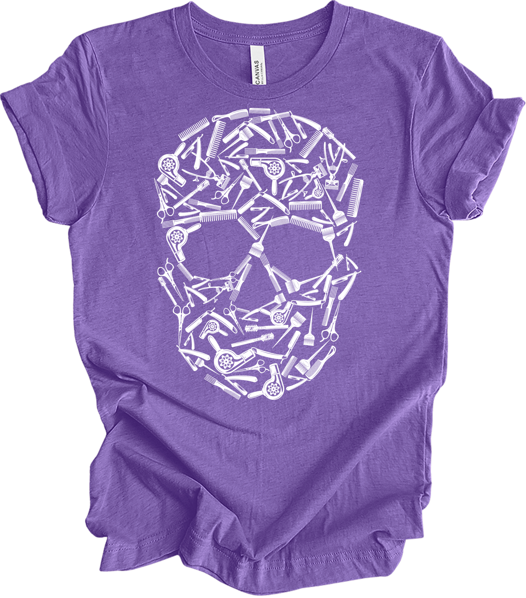 Hair Stylist Skull Unisex T-Shirt in Heather Team Purple