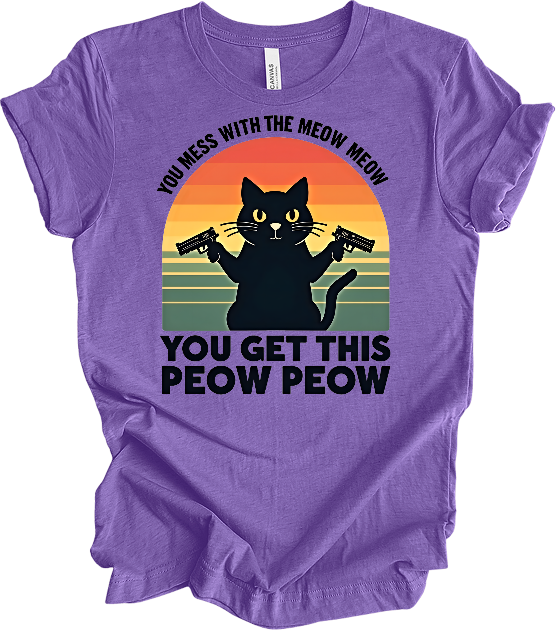 Meow Meow Peow Peow Cat T-Shirt in Heather Team Purple