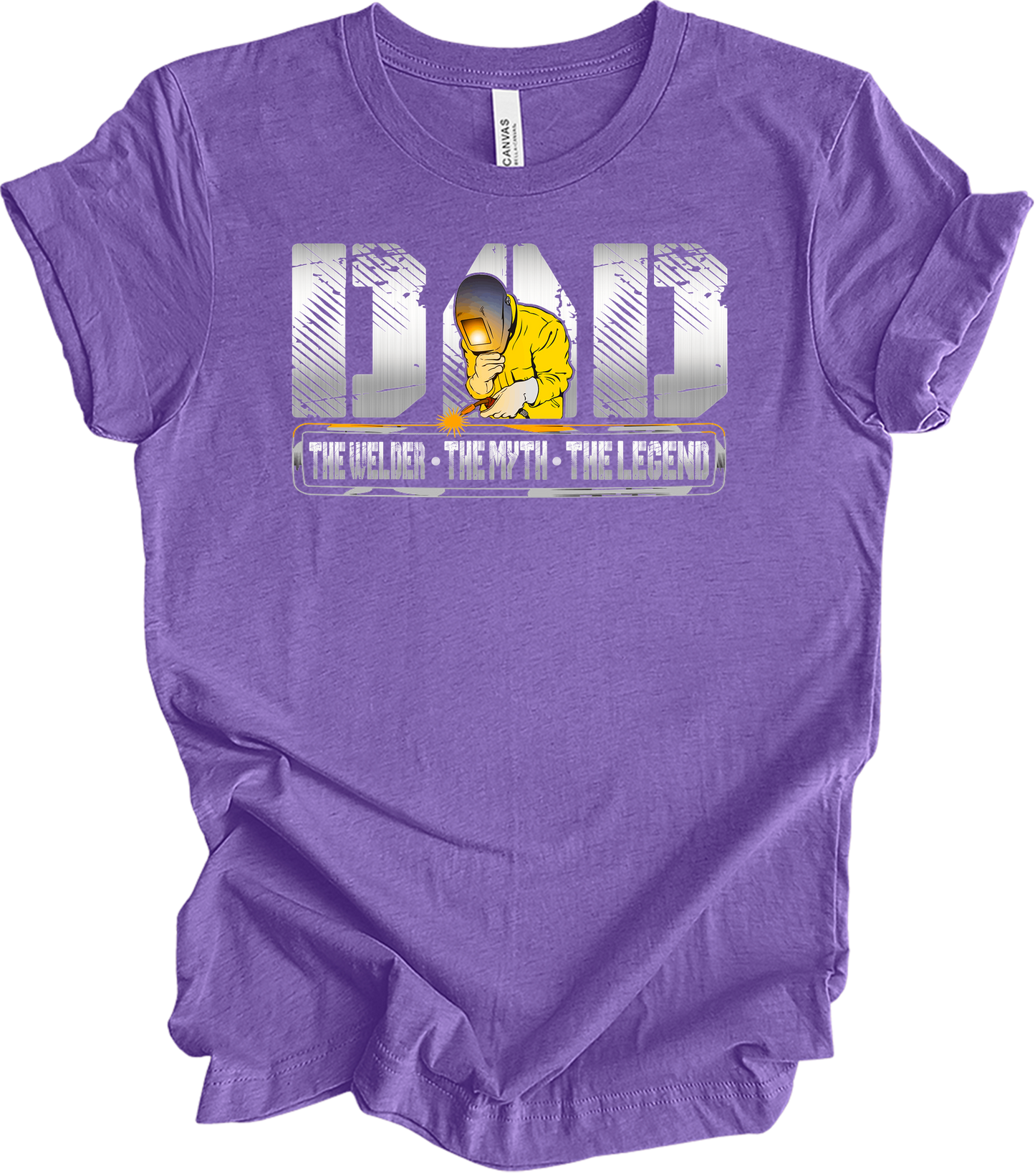 Welder Dad: The Myth, The Legend T-Shirt in Heather Team Purple