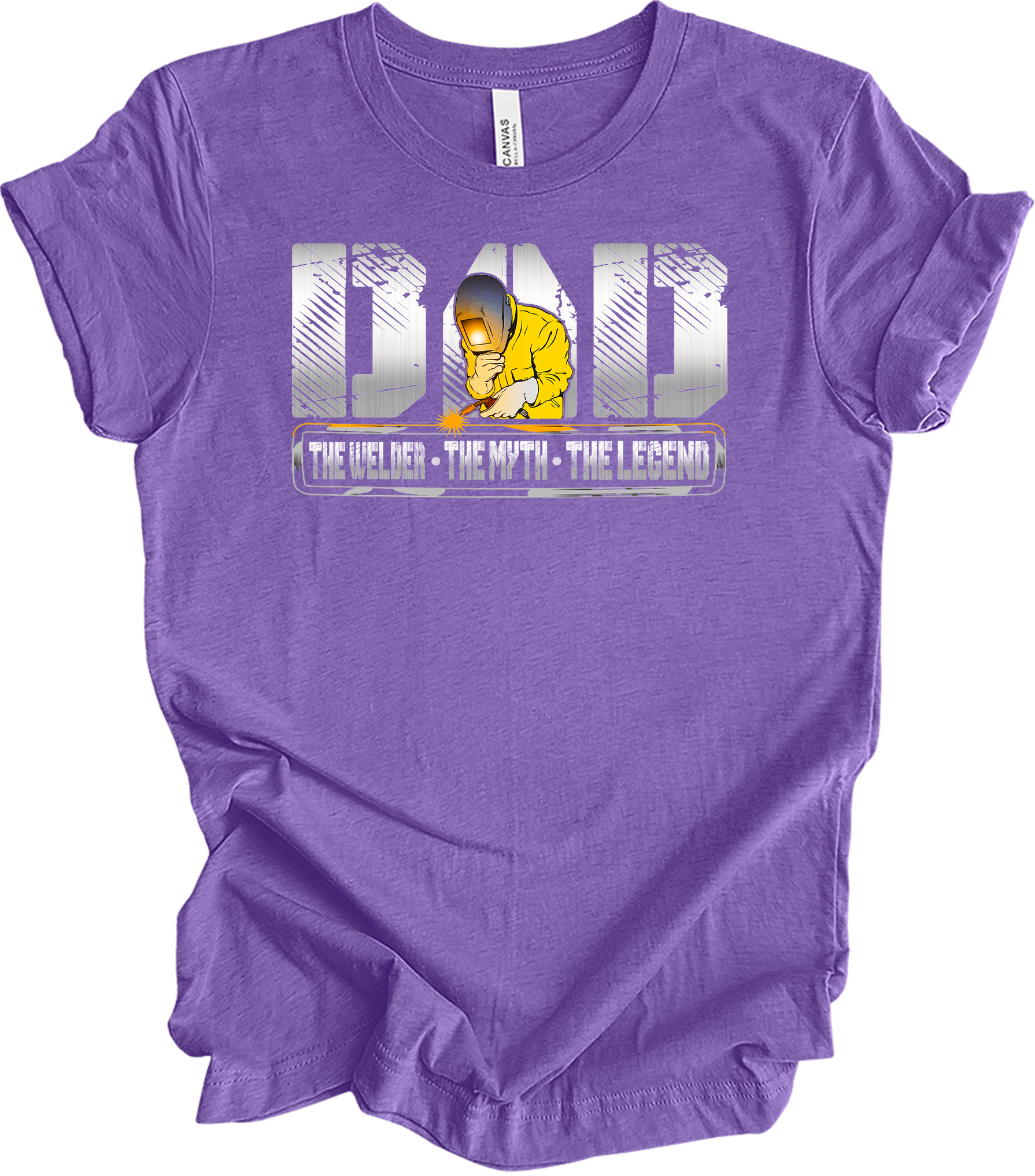 Welder Dad: The Myth, The Legend T-Shirt in Heather Team Purple