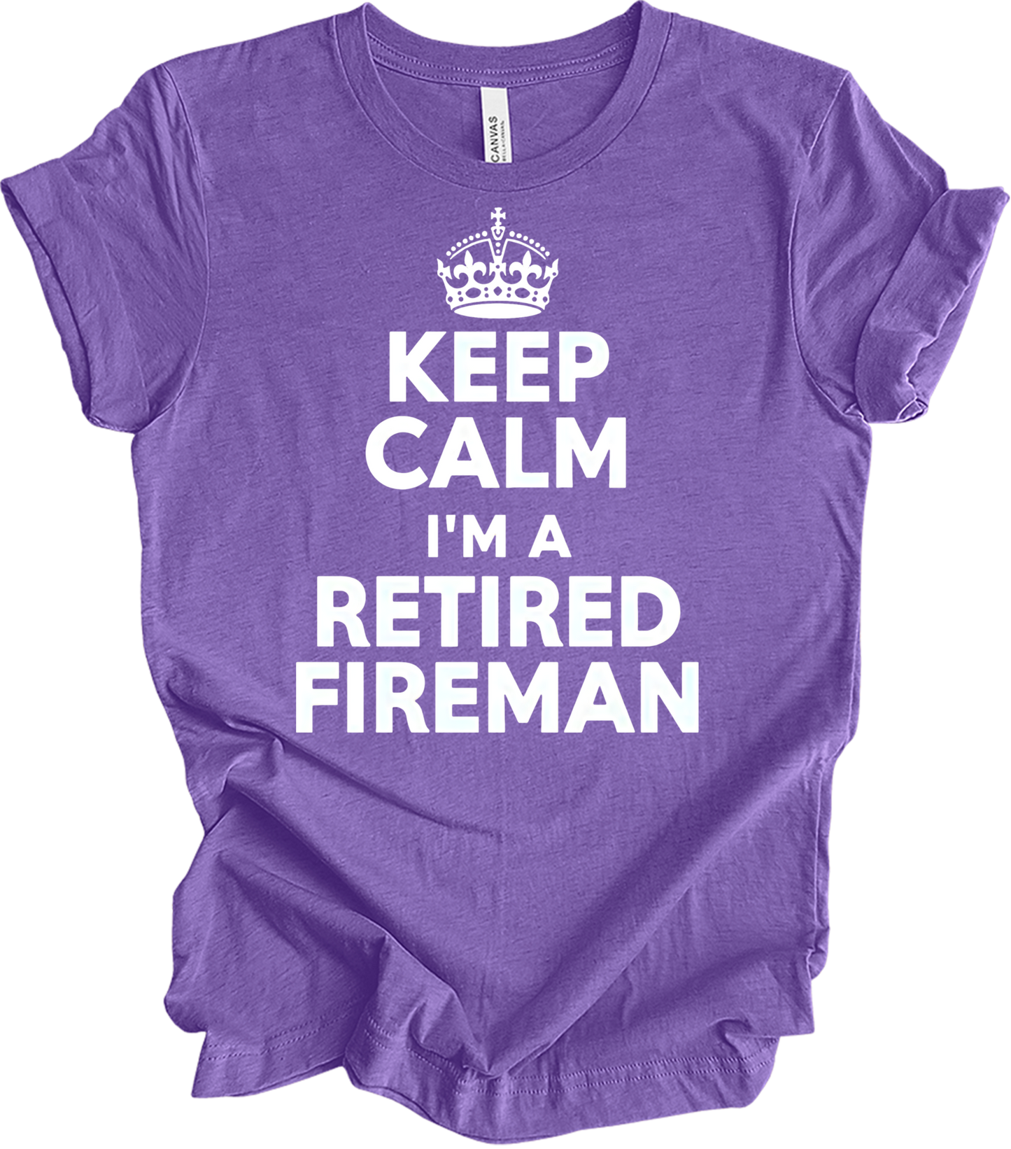 Keep Calm Retired Fireman T-Shirt in Heather Team Purple