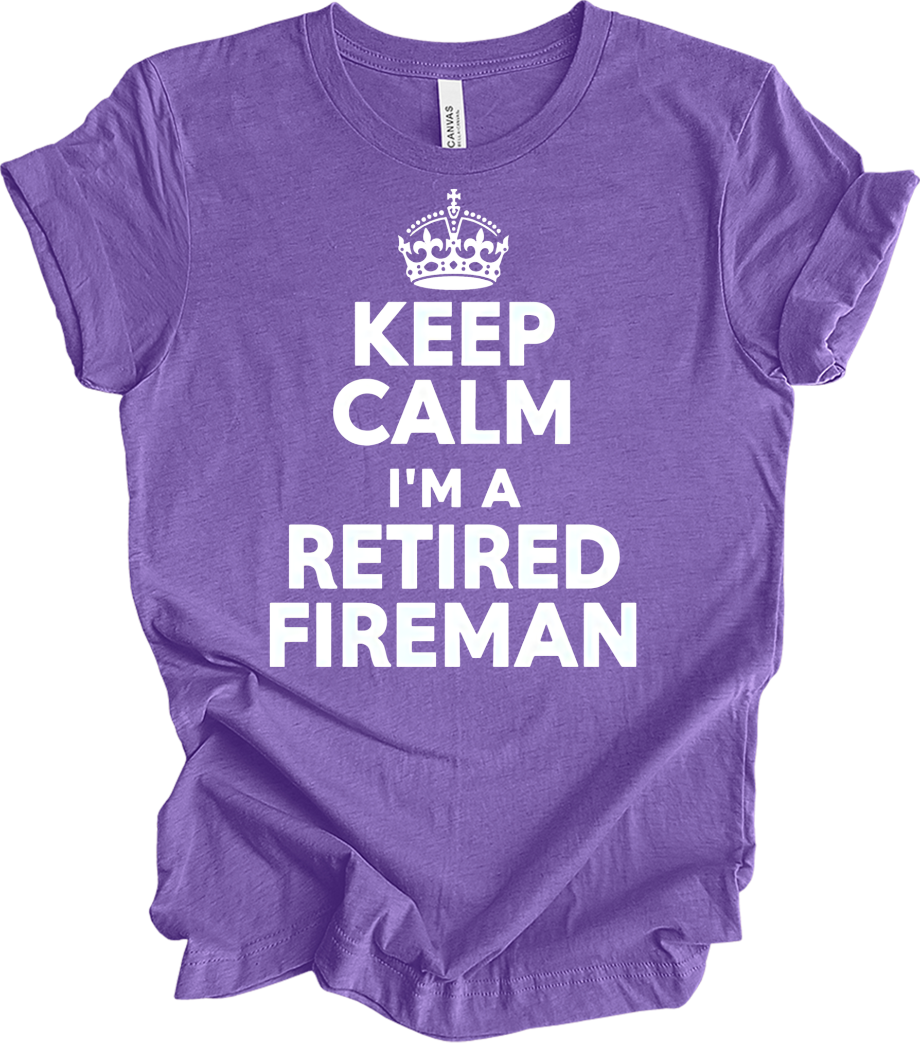 Keep Calm Retired Fireman T-Shirt in Heather Team Purple
