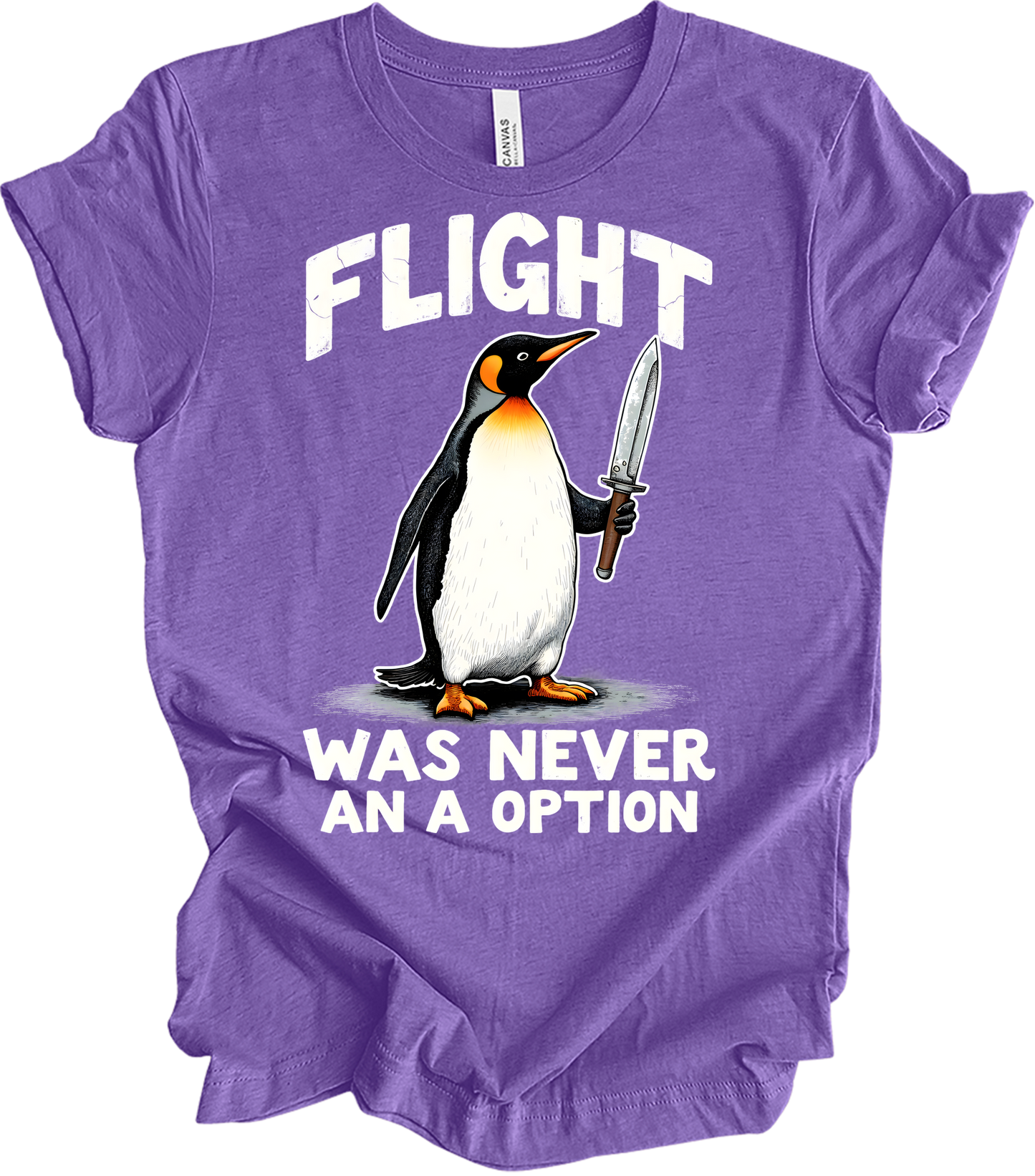 Penguin Humor - Flight Wasn't an Option T-Shirt in Heather Team Purple
