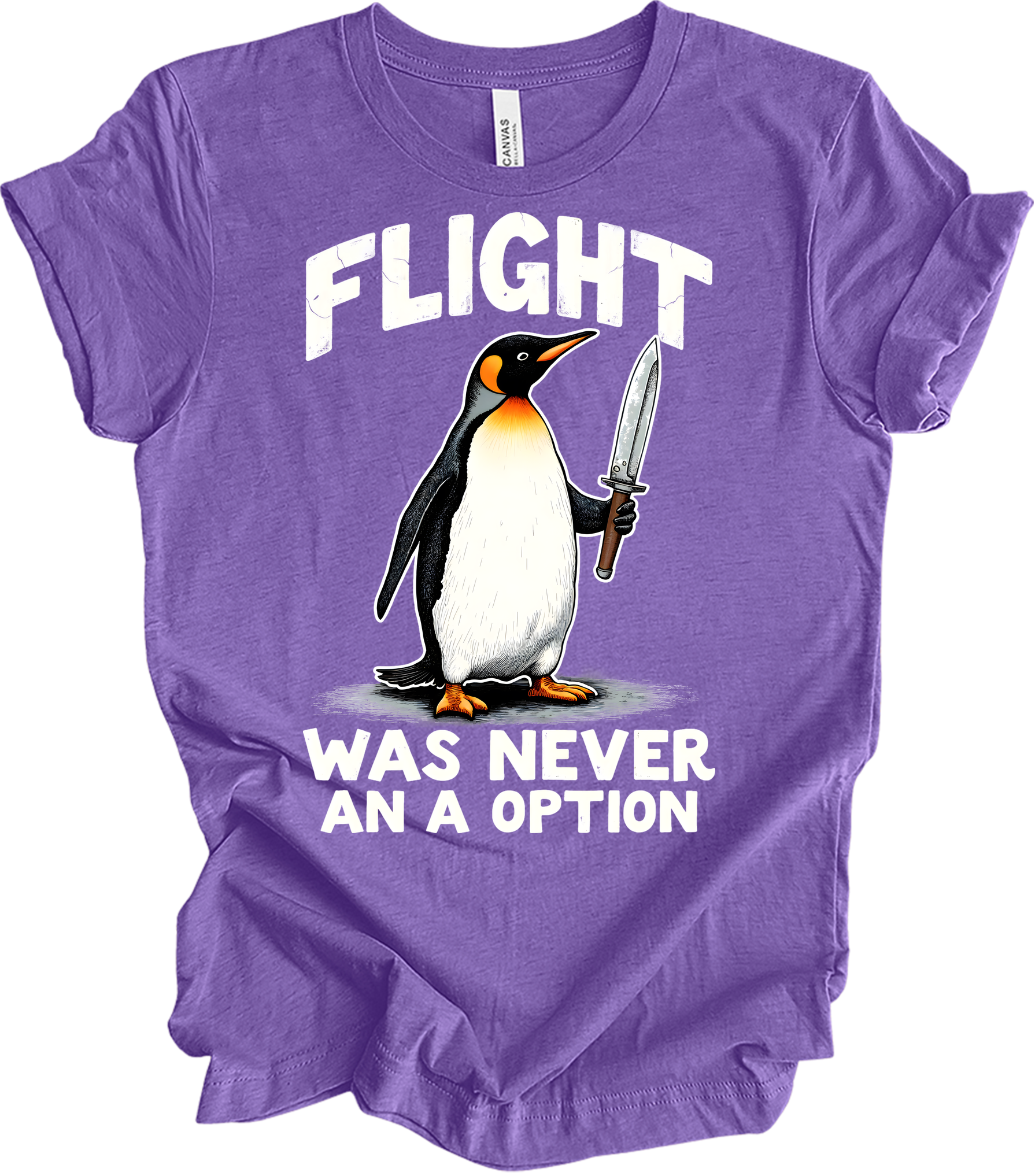 Penguin Humor - Flight Wasn't an Option T-Shirt in Heather Team Purple