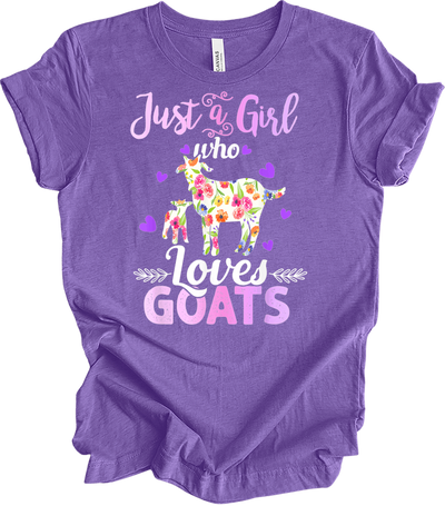 Just a Girl Who Loves Goats T-Shirt in Heather Team Purple