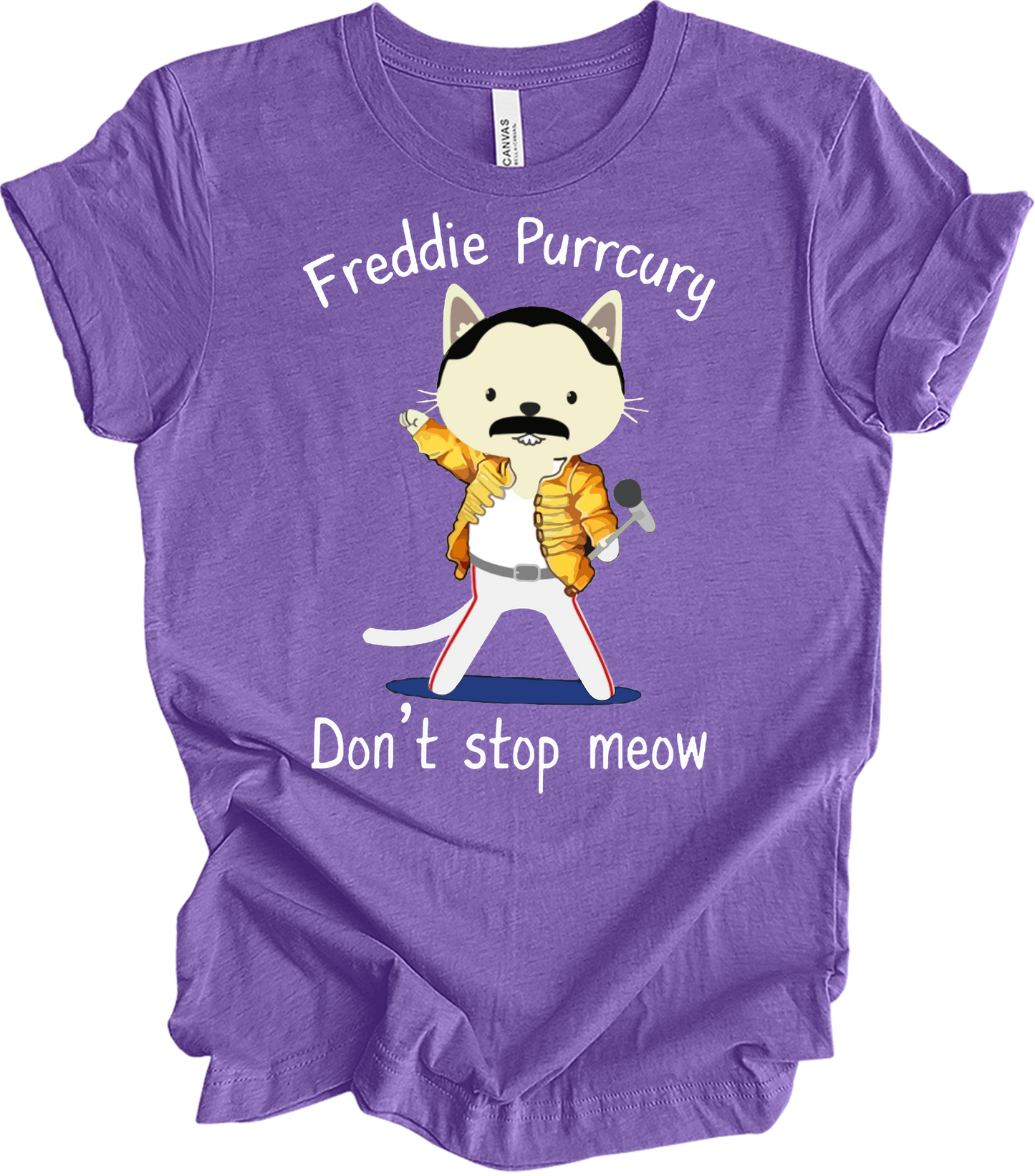 Freddie Purrcury Don't Stop Meow T-Shirt in Heather Team Purple