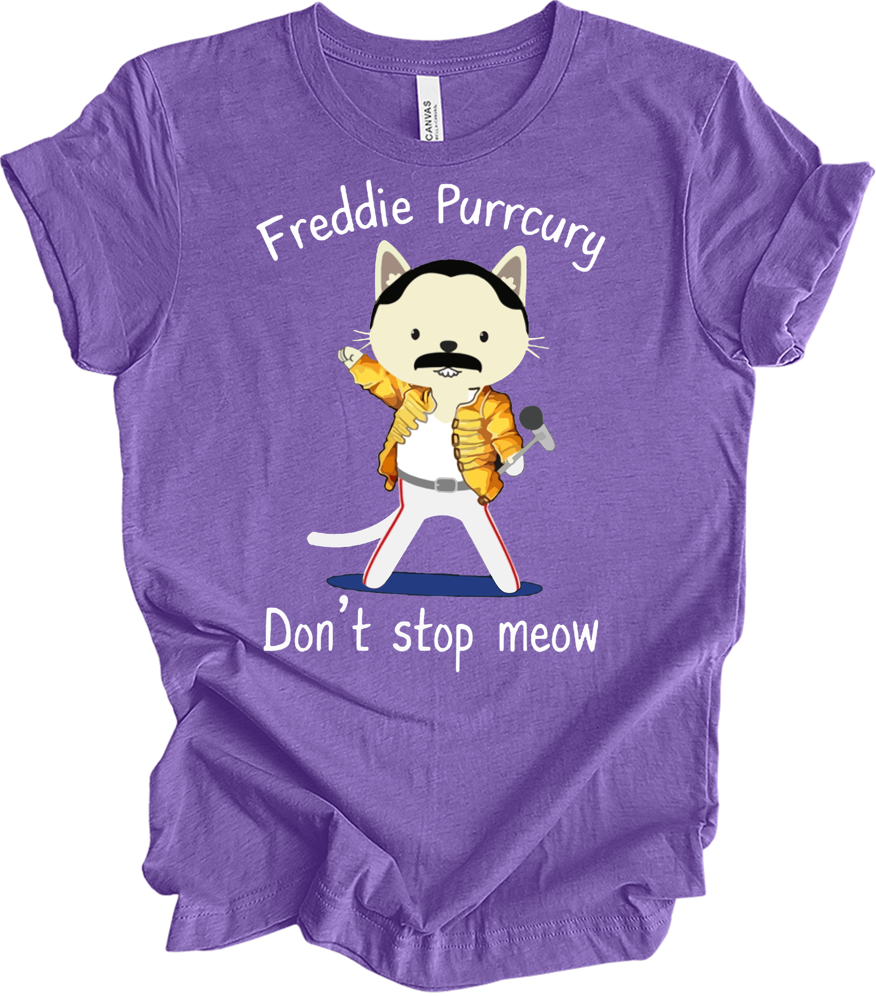 Freddie Purrcury Don't Stop Meow T-Shirt in Heather Team Purple