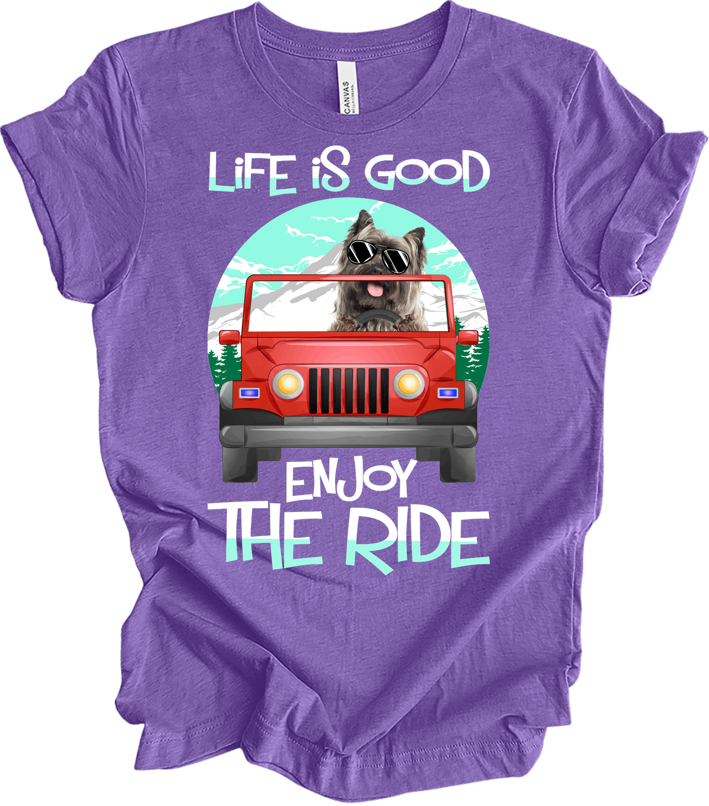 Life is Good Jeep Dog T-Shirt in Heather Team Purple