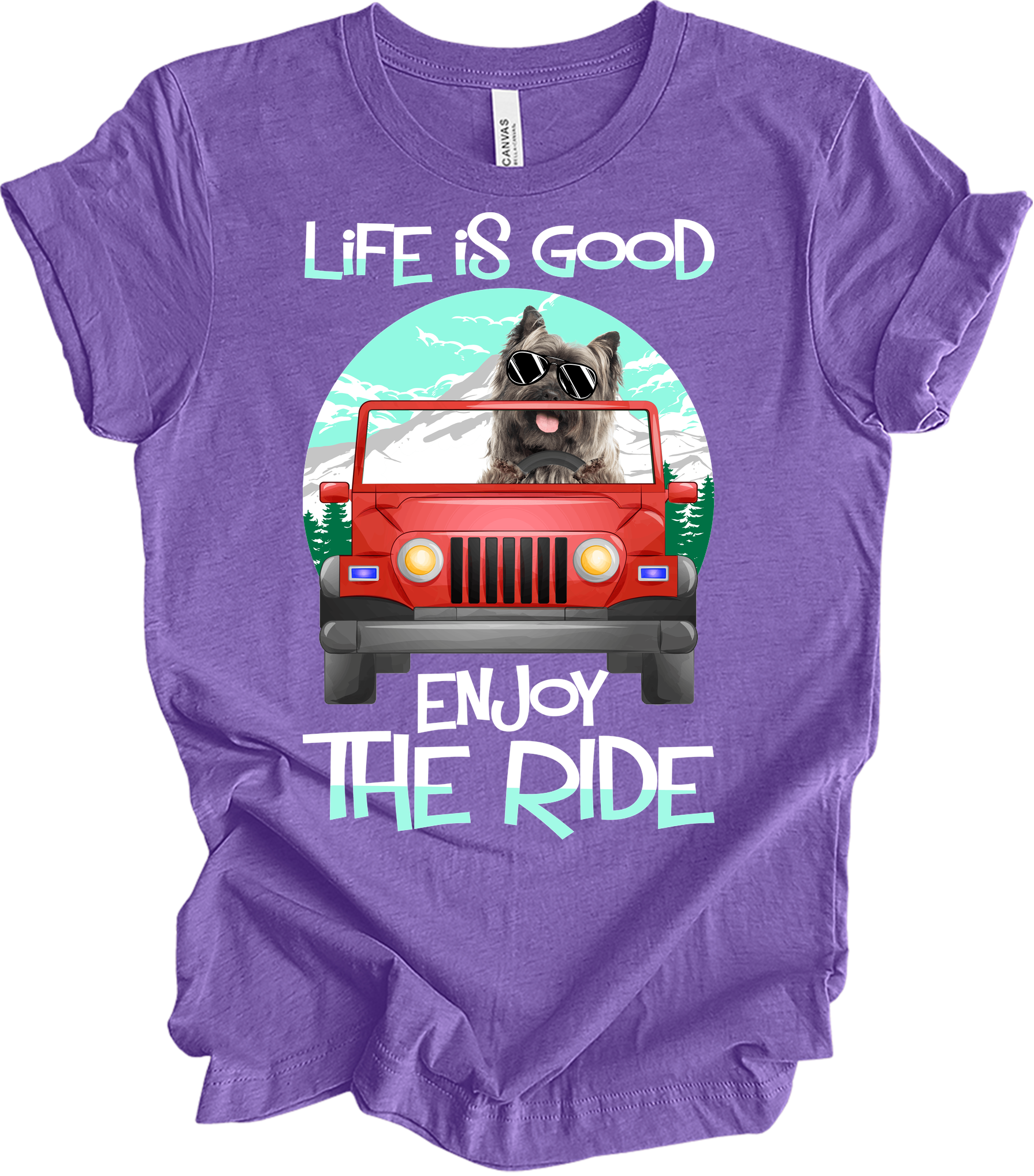 Life is Good Jeep Dog T-Shirt in Heather Team Purple