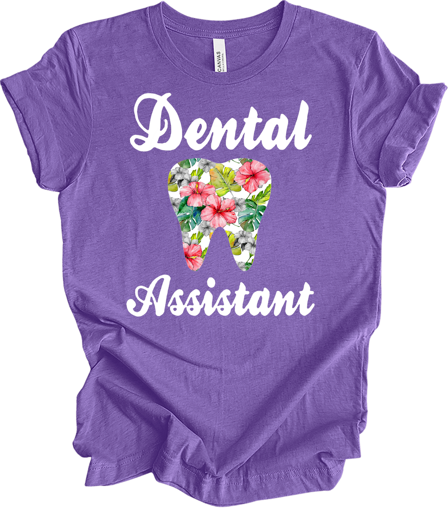 Dental Assistant Floral Tooth - Cute Dental Squad Gift T-Shirt in Heather Team Purple