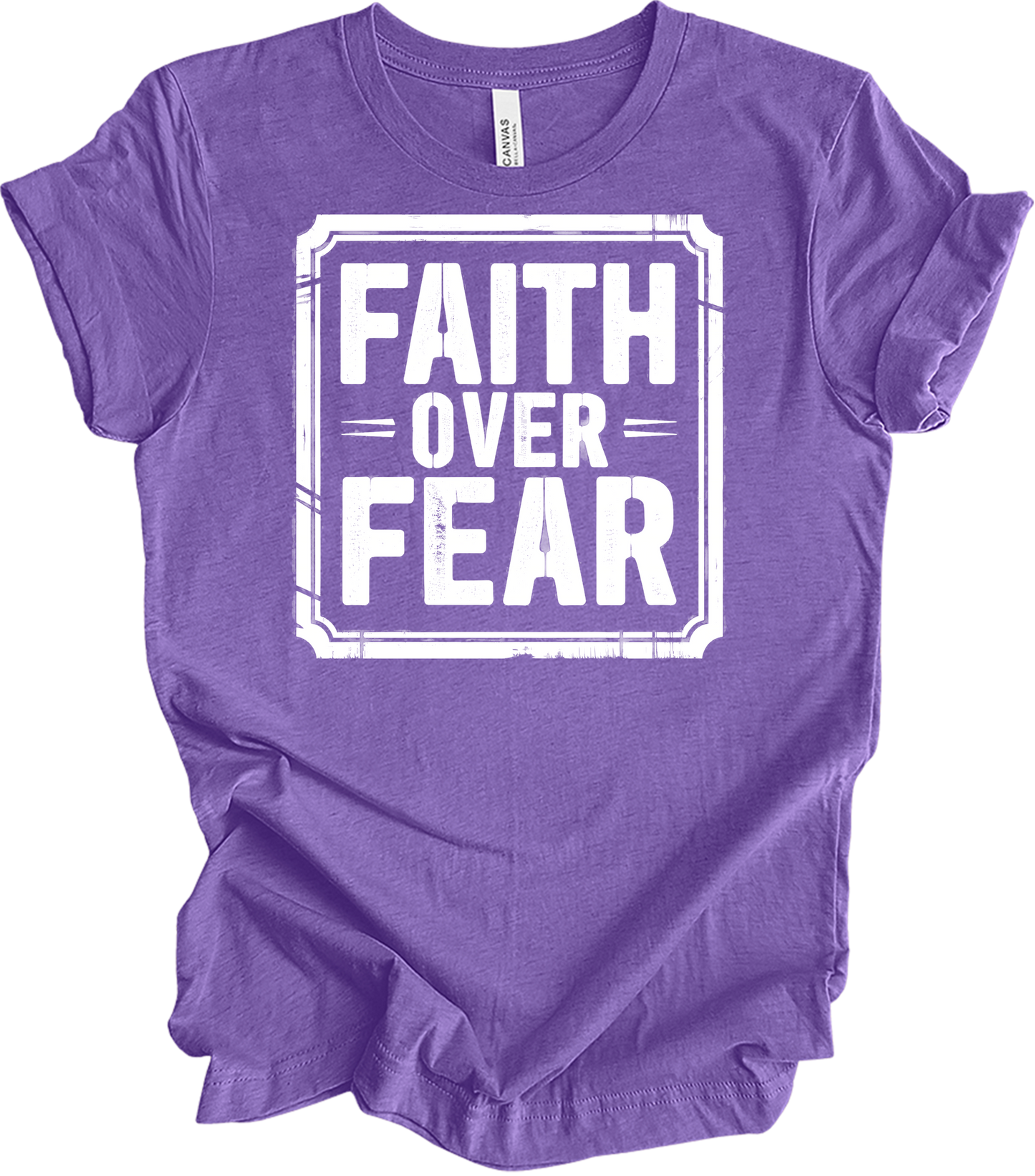 Faith Over Fear Inspirational T-Shirt in Heather Team Purple