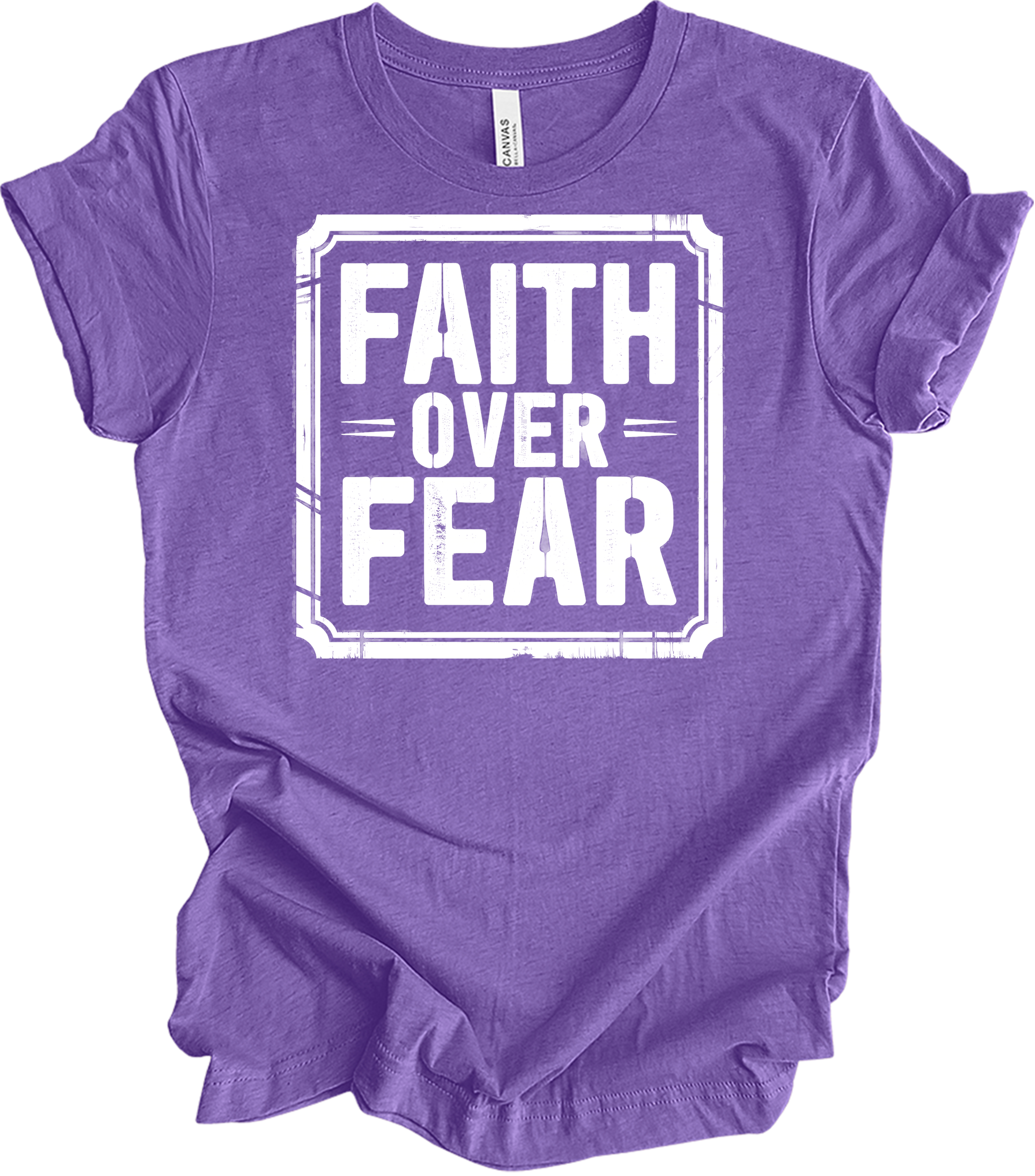 Faith Over Fear Inspirational T-Shirt in Heather Team Purple
