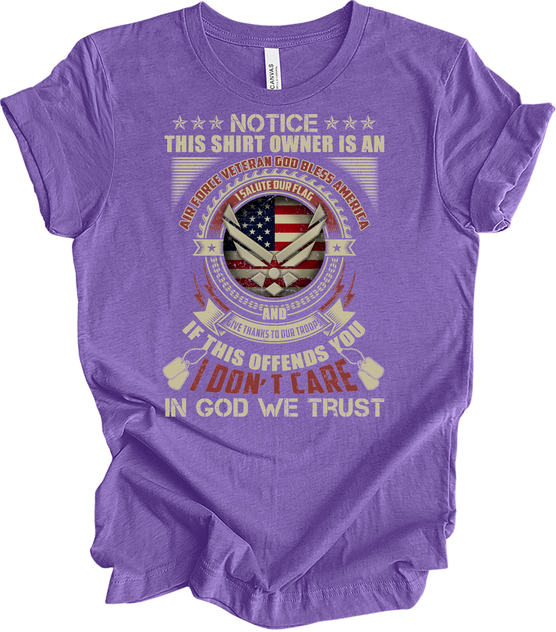 Air Force Veteran US Military Patriotic T-Shirt in Heather Team Purple