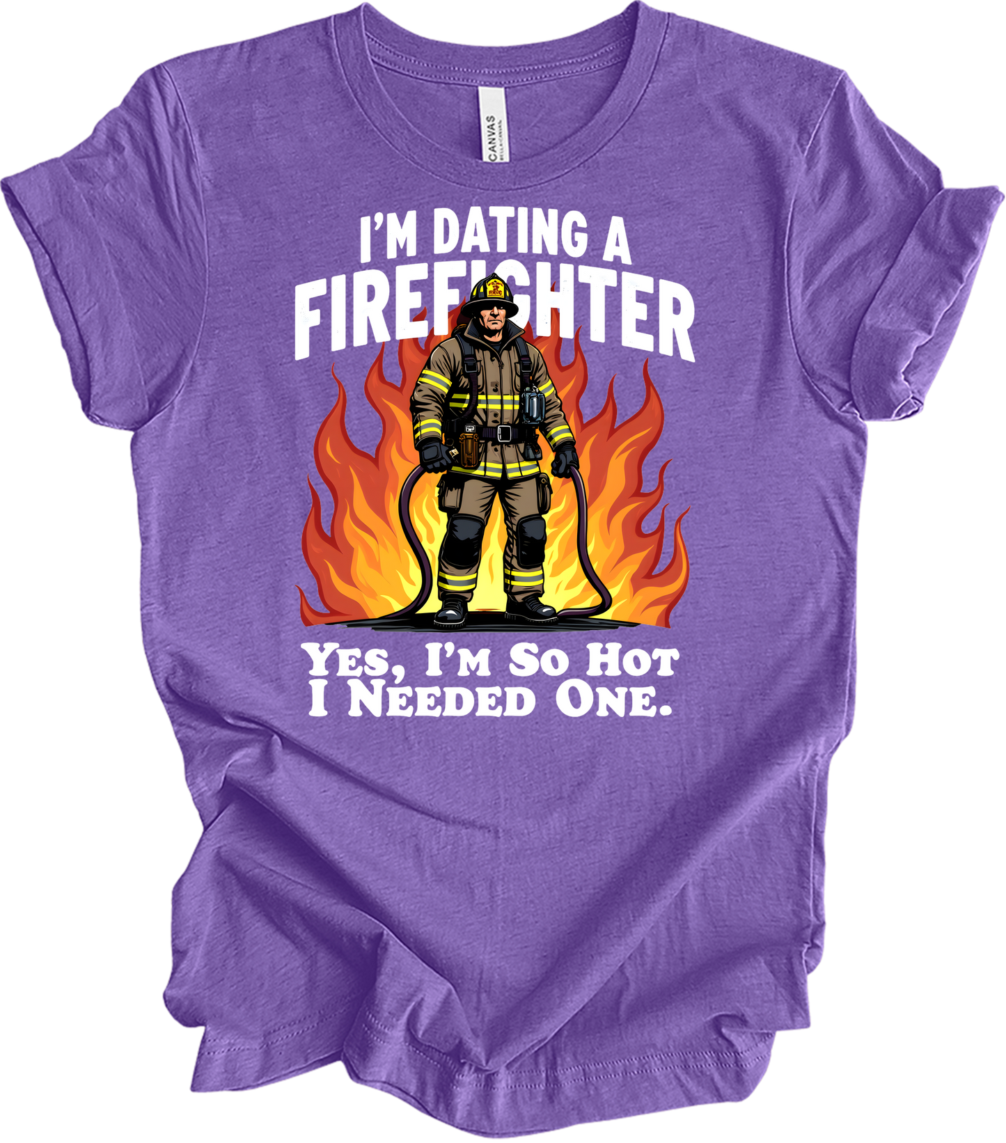 Dating a Firefighter - Funny Gift T-Shirt in Heather Team Purple