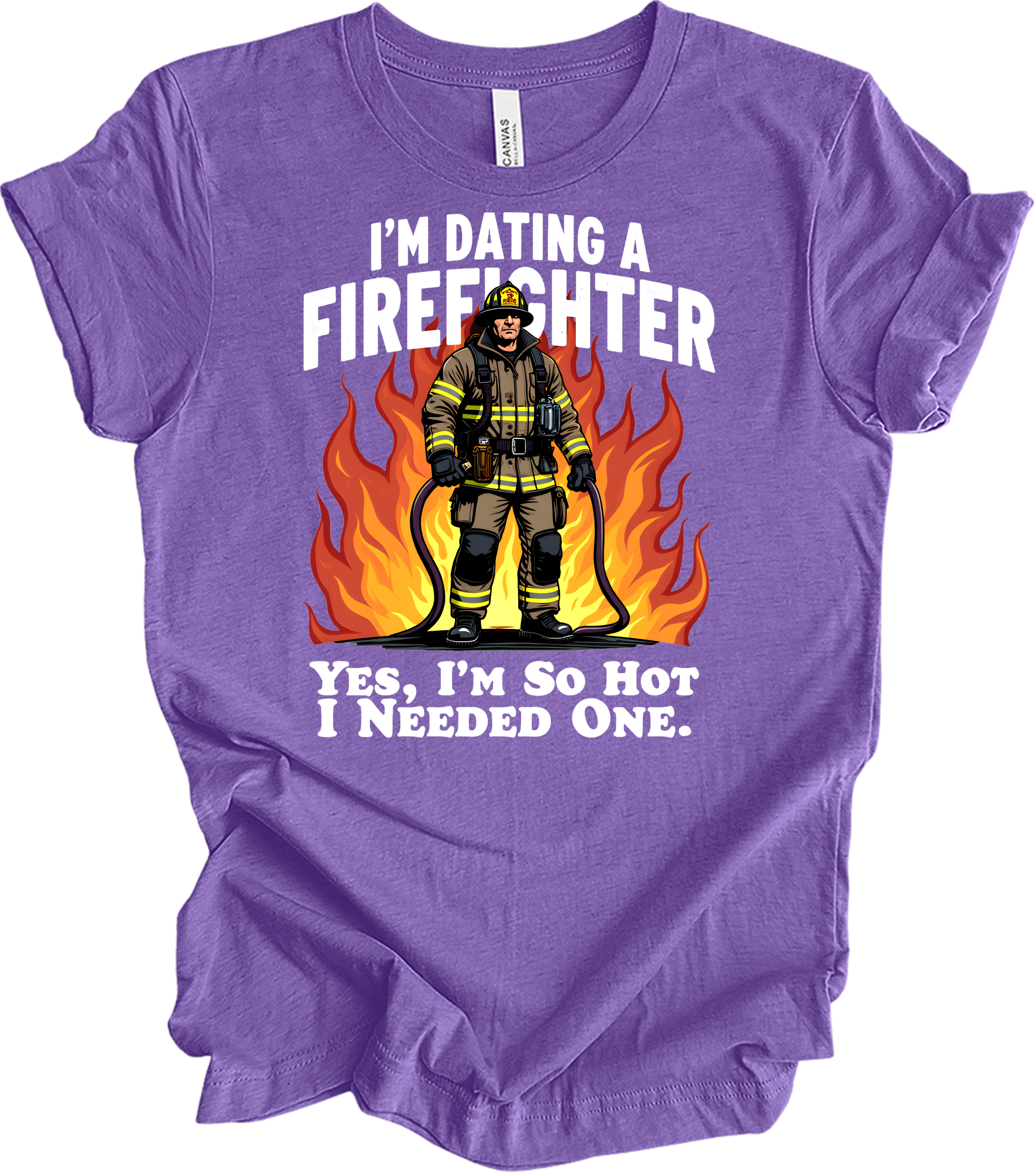 Dating a Firefighter - Funny Gift T-Shirt in Heather Team Purple