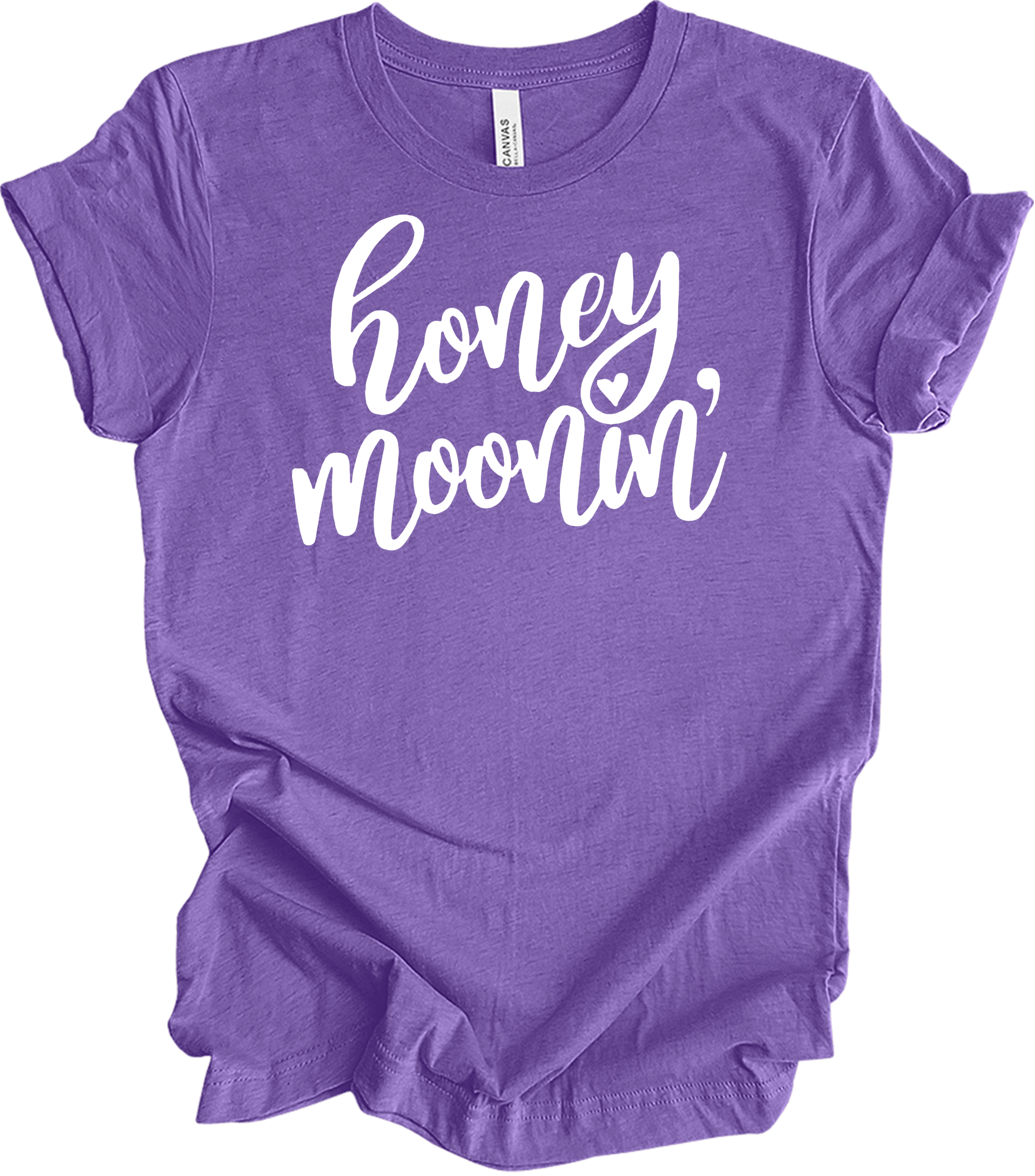 Honeymoonin' - Just Married Newlywed Honeymoon Vacation T-Shirt in Heather Team Purple