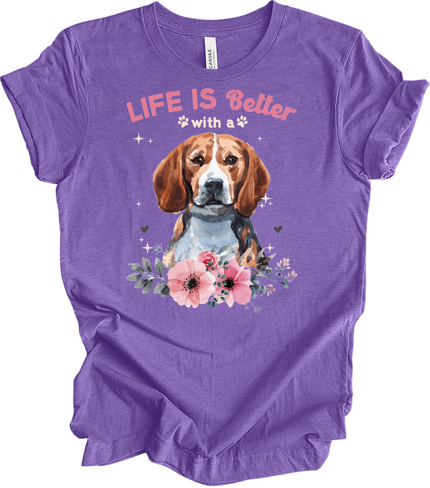 Life is Better with a Beagle T-Shirt in Heather Team Purple
