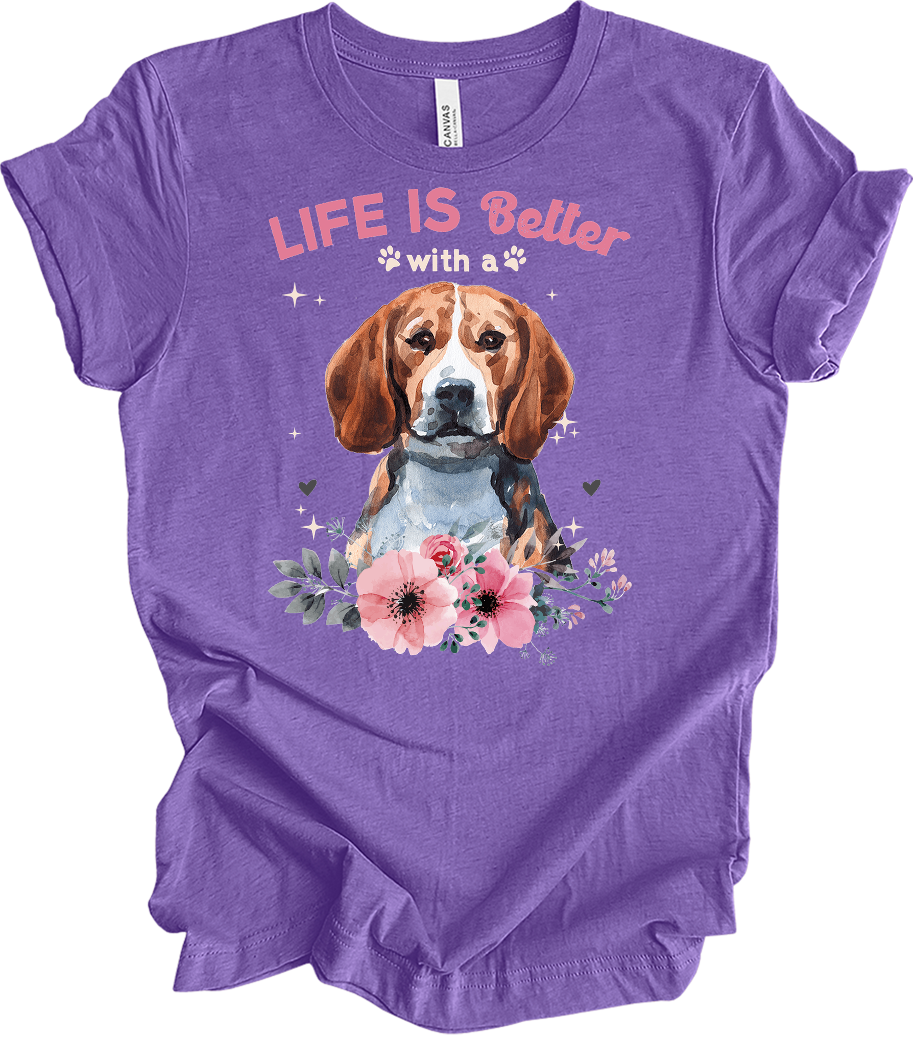 Life is Better with a Beagle T-Shirt in Heather Team Purple