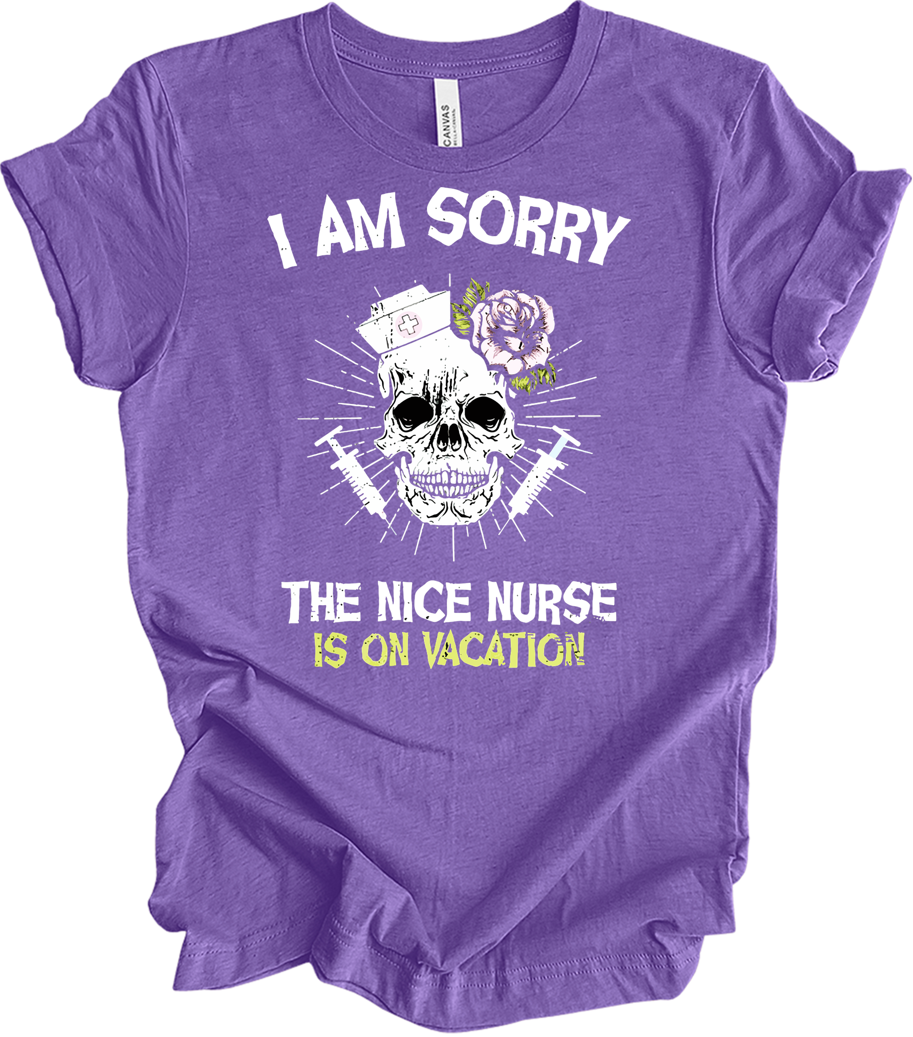 Nice Nurse Vacation Skull T-Shirt in Heather Team Purple