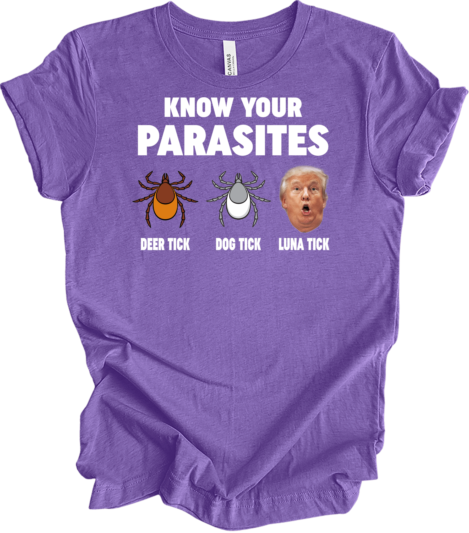 Know Your Parasites - Funny Anti Trump Luna Tick T-Shirt in Heather Team Purple