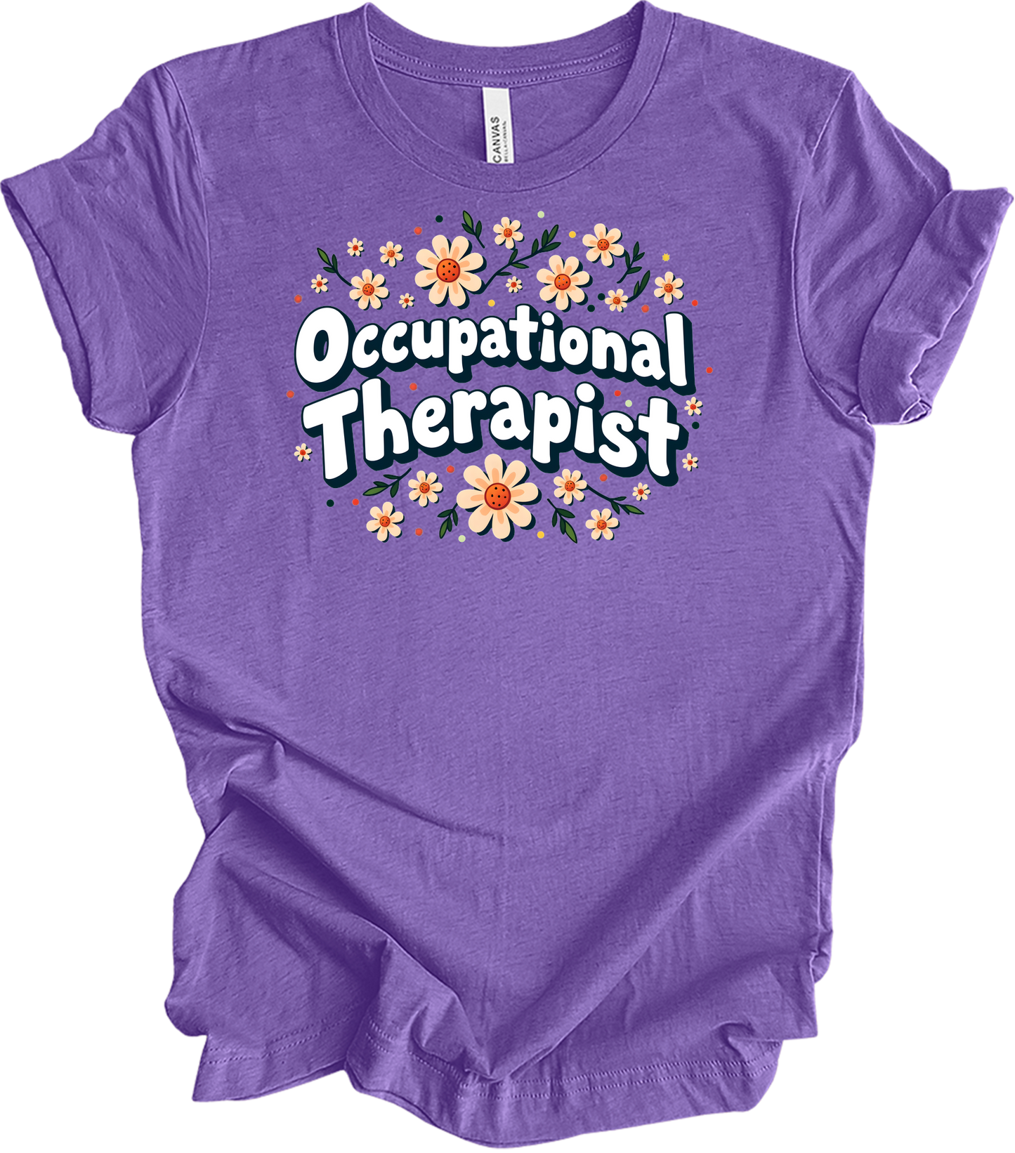 Floral Occupational Therapist T-Shirt in Heather Team Purple