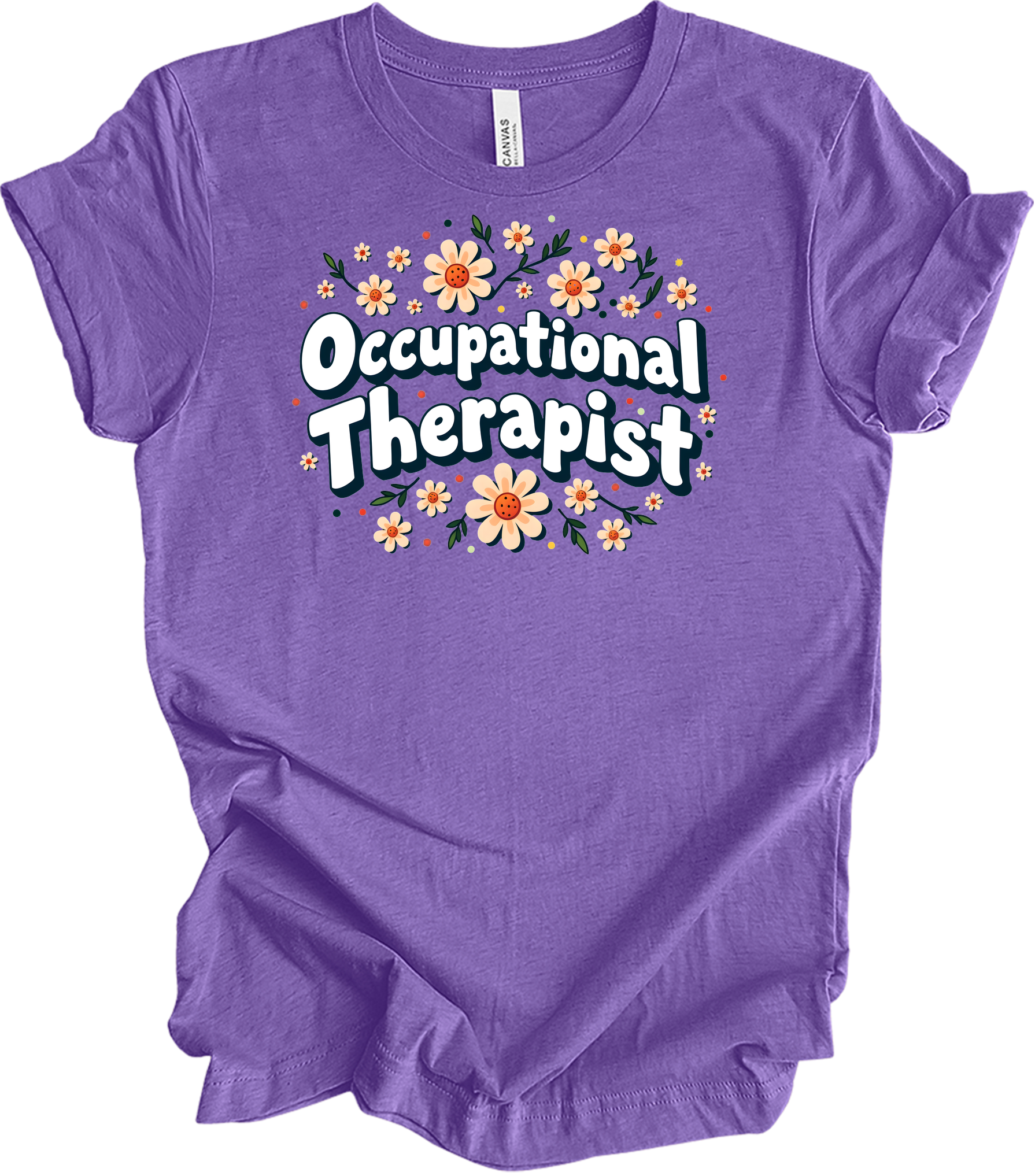 Floral Occupational Therapist T-Shirt in Heather Team Purple