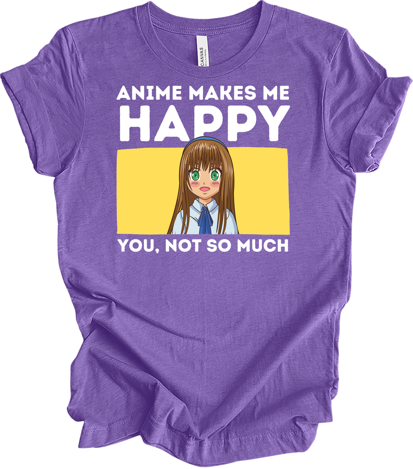 Anime Art 'Happy' T-Shirt in Heather Team Purple