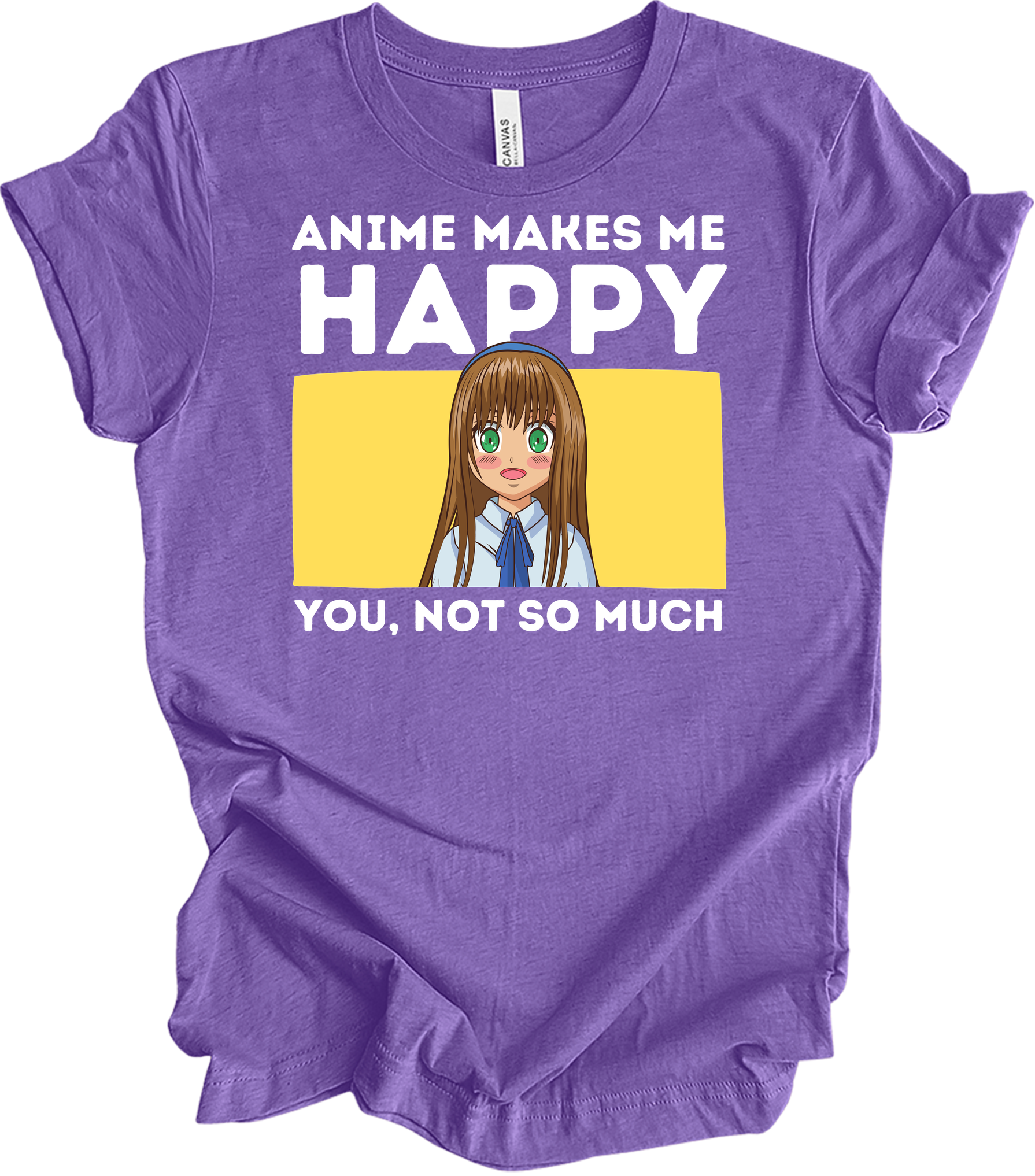 Anime Art 'Happy' T-Shirt in Heather Team Purple