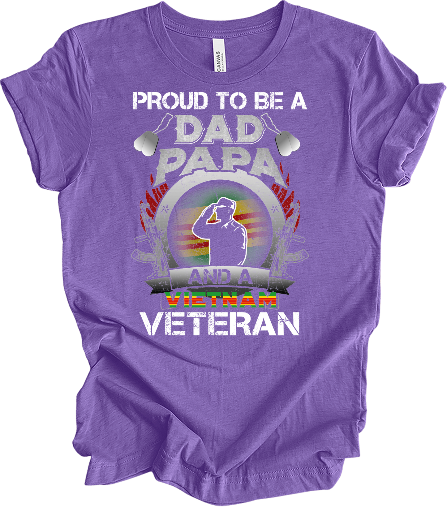 Vietnam Veteran Dad Papa Patriotic Military T-Shirt in Heather Team Purple