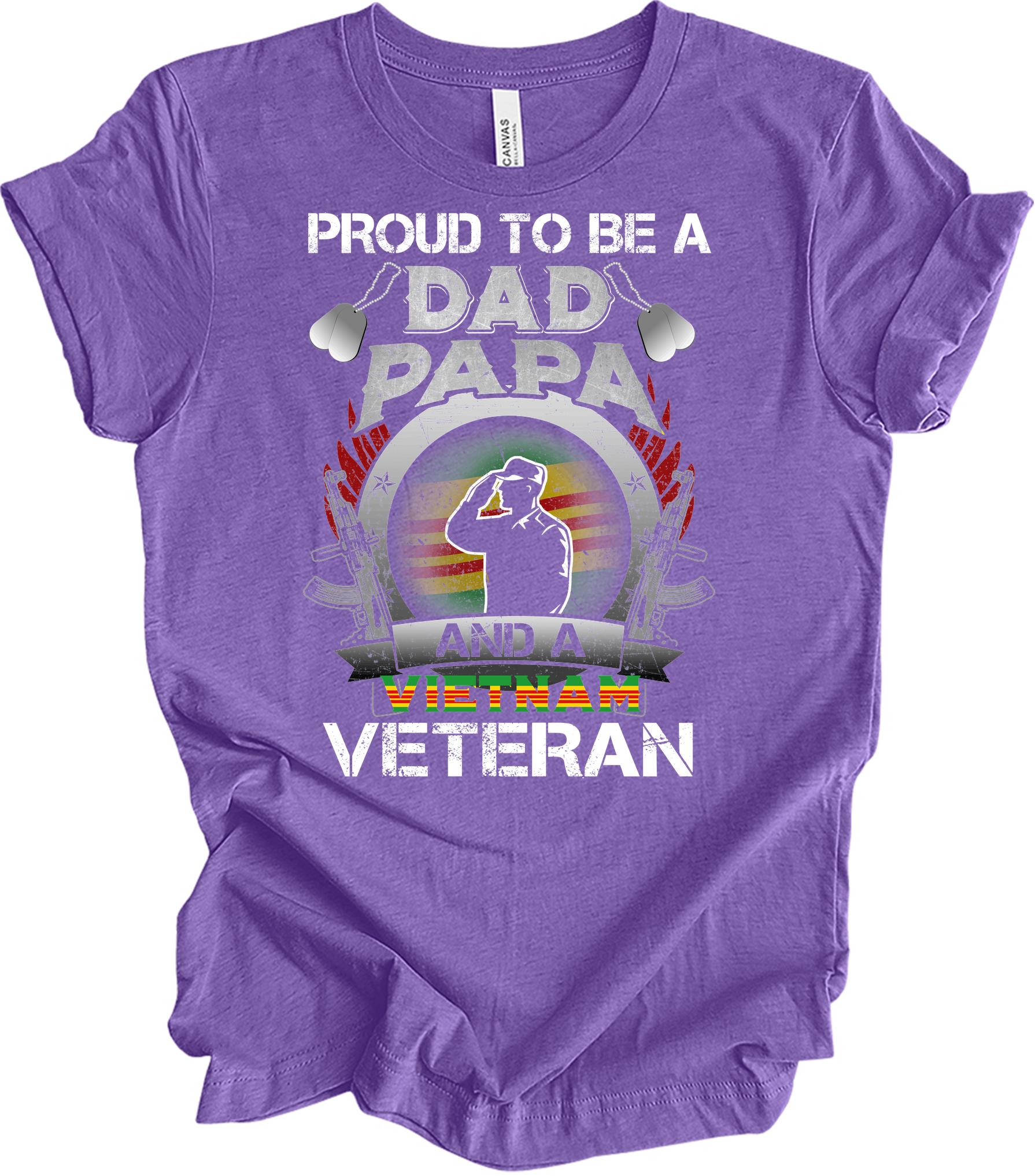 Vietnam Veteran Dad Papa Patriotic Military T-Shirt in Heather Team Purple