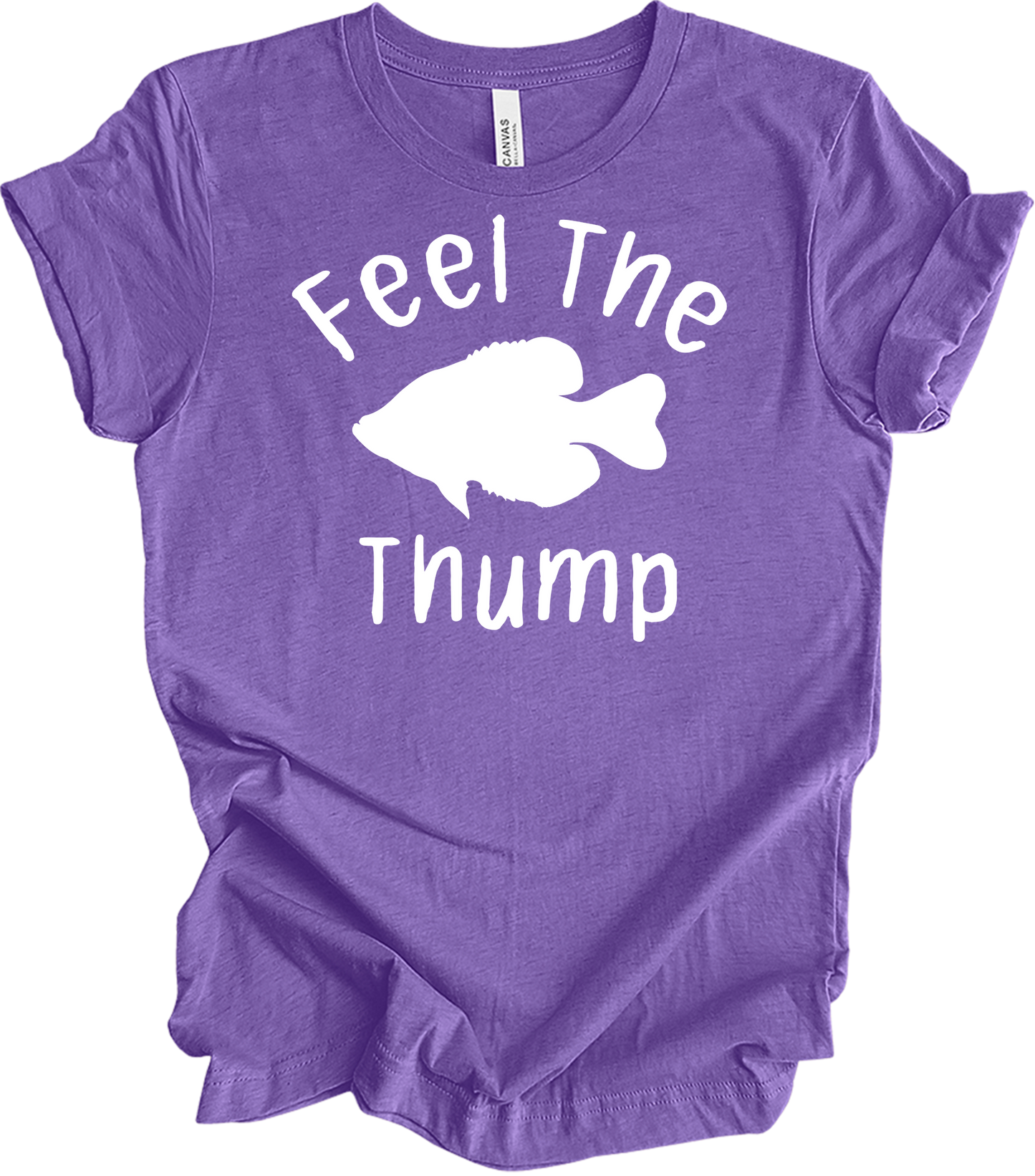 Feel The Thump Crappie Fishing T-Shirt in Heather Team Purple