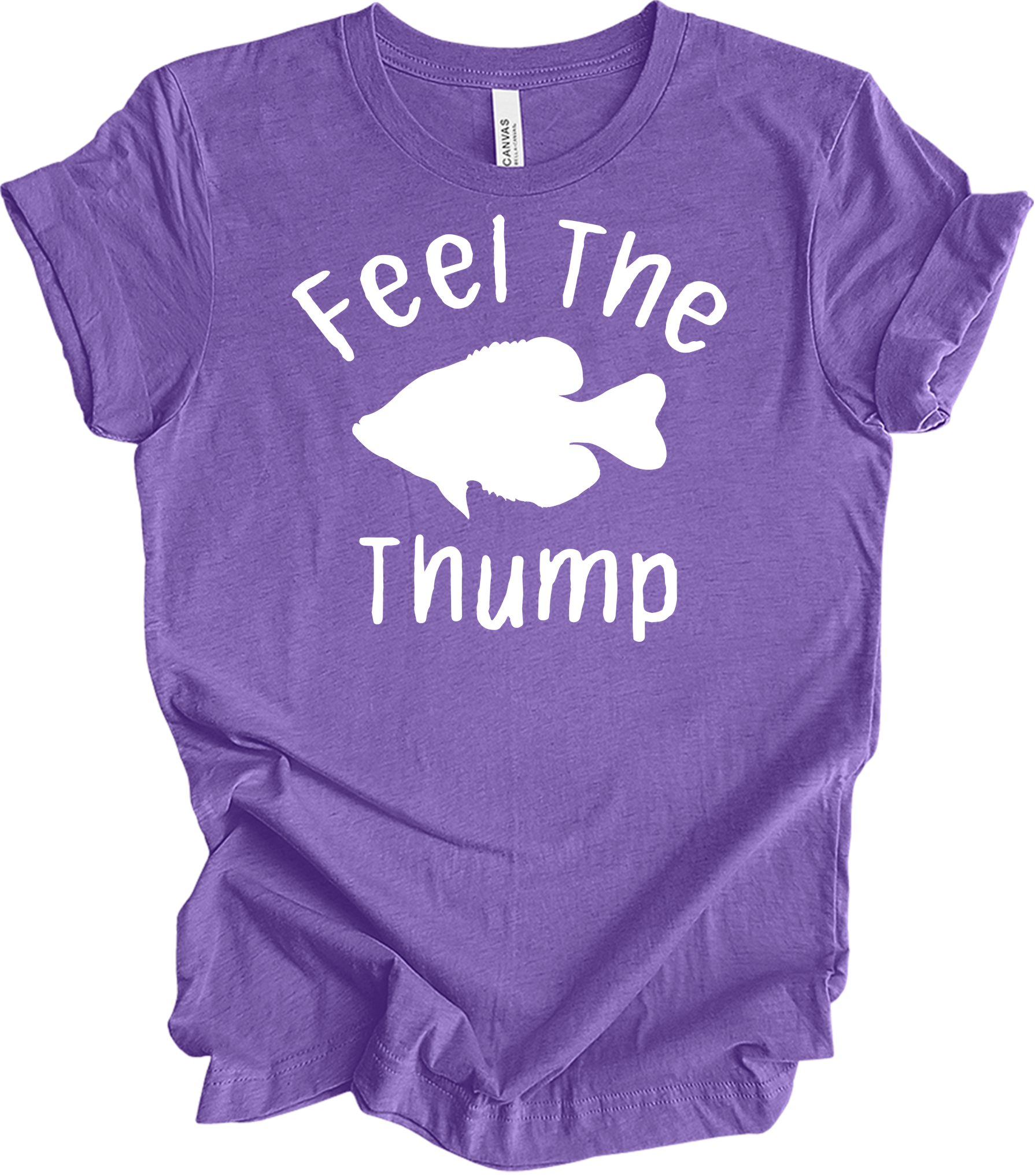 Feel The Thump Crappie Fishing T-Shirt in Heather Team Purple
