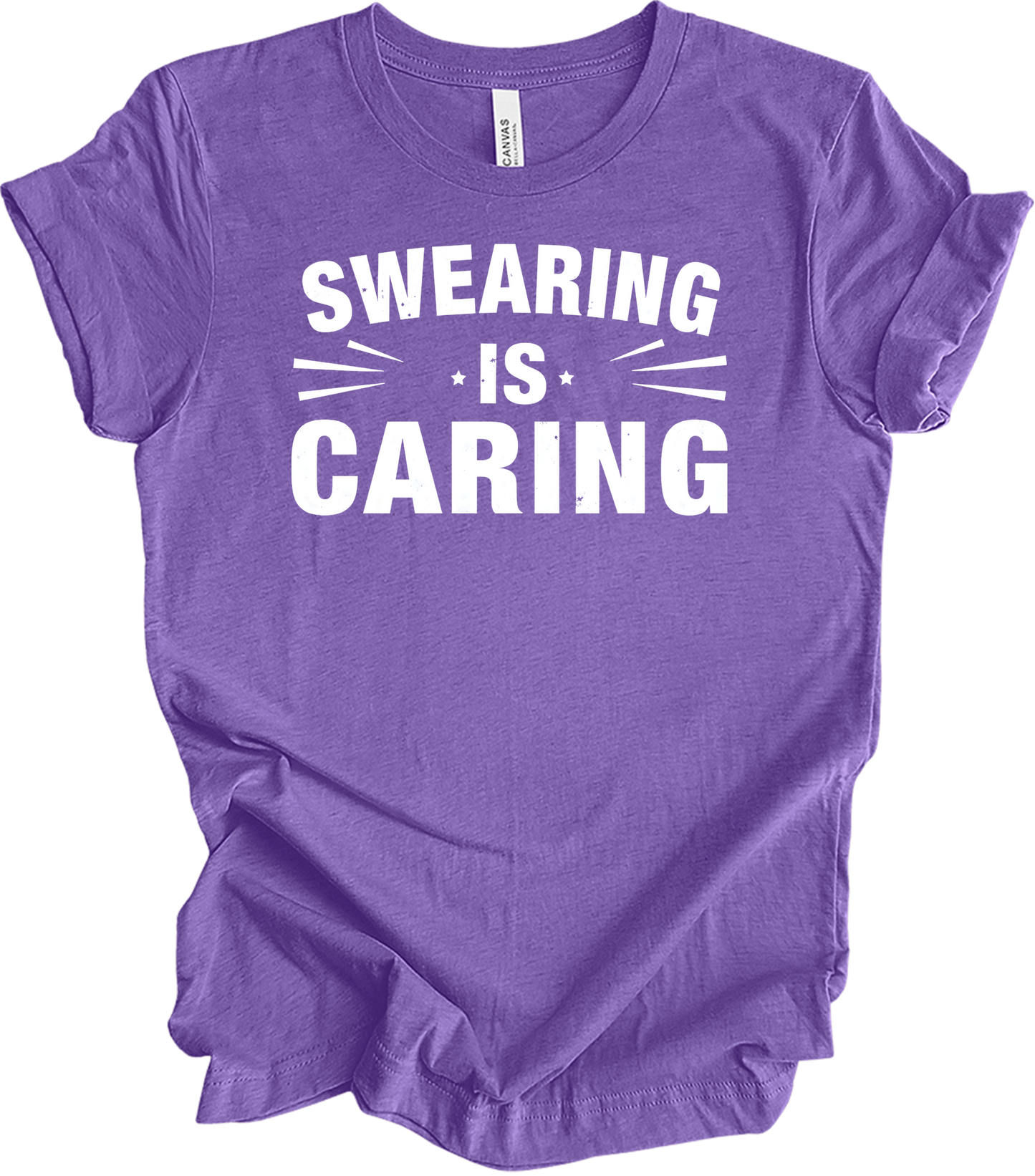 Swearing Is Caring Funny T-Shirt in Heather Team Purple