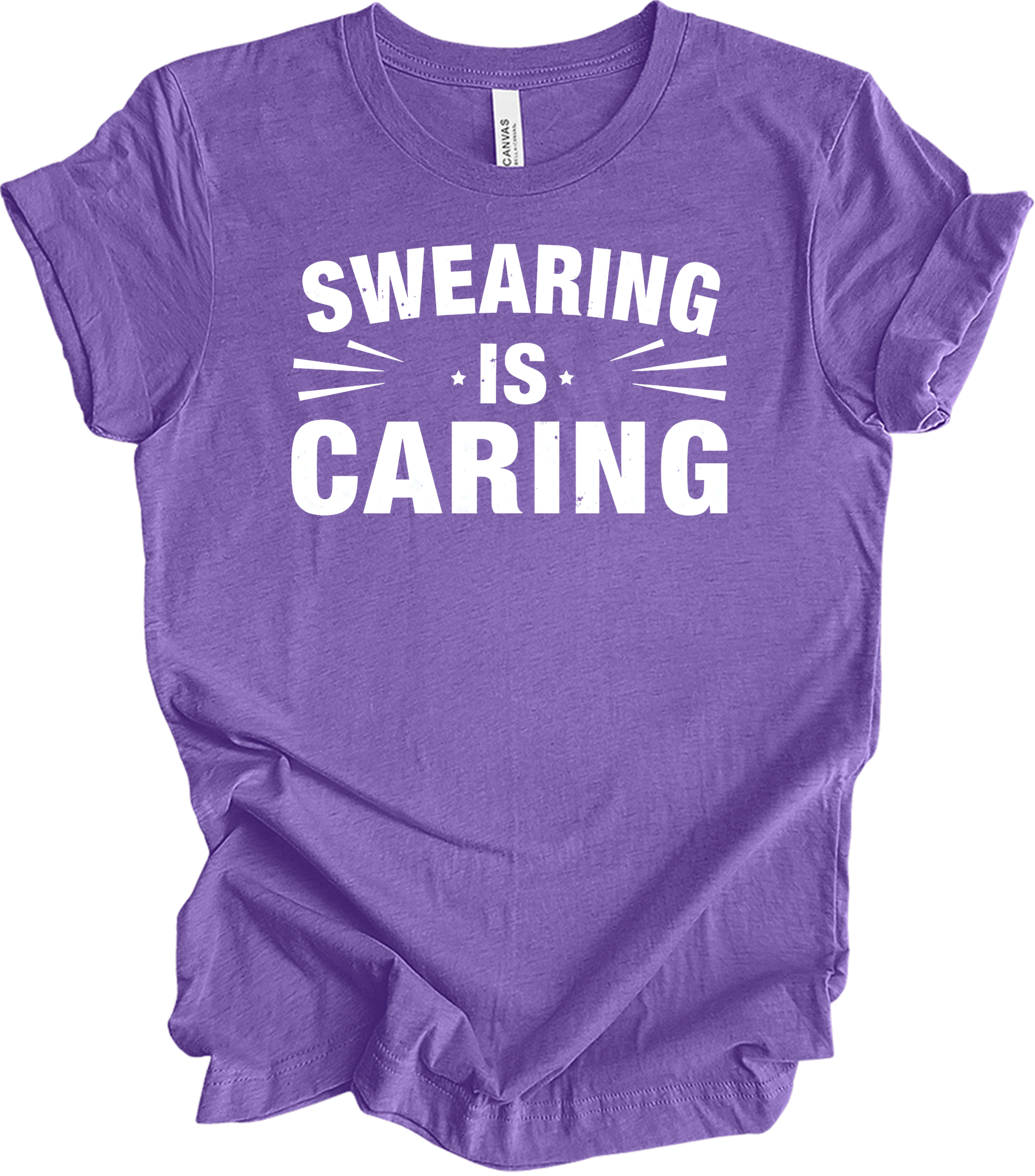 Swearing Is Caring Funny T-Shirt in Heather Team Purple