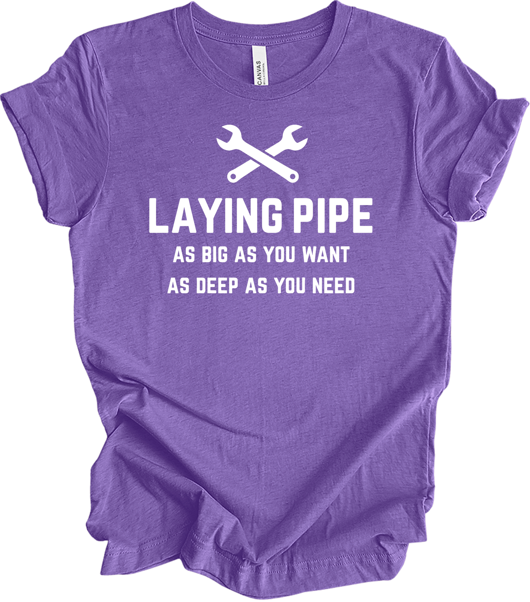 Laying Pipe Funny Plumber T-Shirt in Heather Team Purple